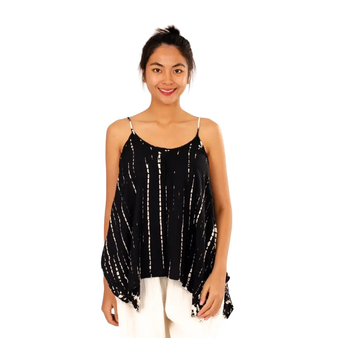 Hand-Painted Tie-Dye Rayon Boho Top: Flowy Hippie Chic Black top