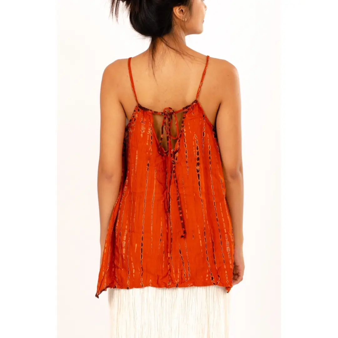Hand-Painted Tie-Dye Rayon Boho Top: Flowy Hippie Chic Orange top