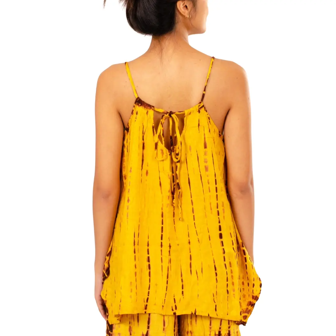 Hand-Painted Tie-Dye Rayon Boho Top: Flowy Hippie Chic Yellow top