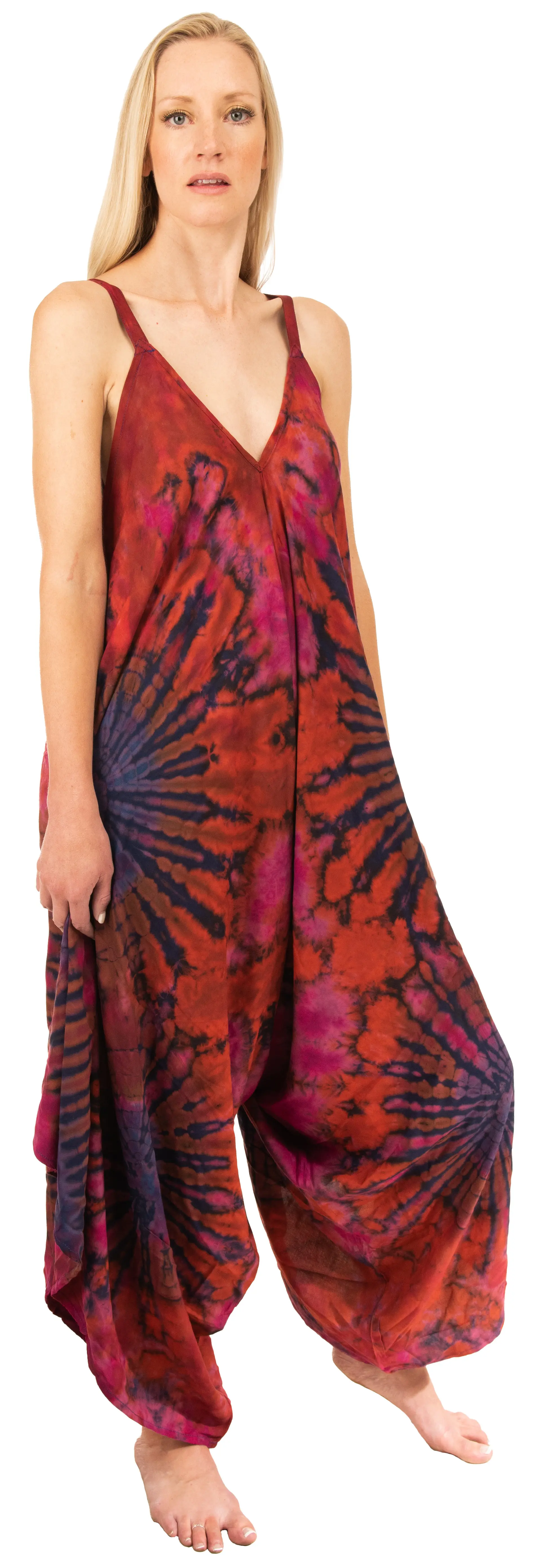 Tie Dye Rayon Overalls: Bohemian Hippie Jumpsuit