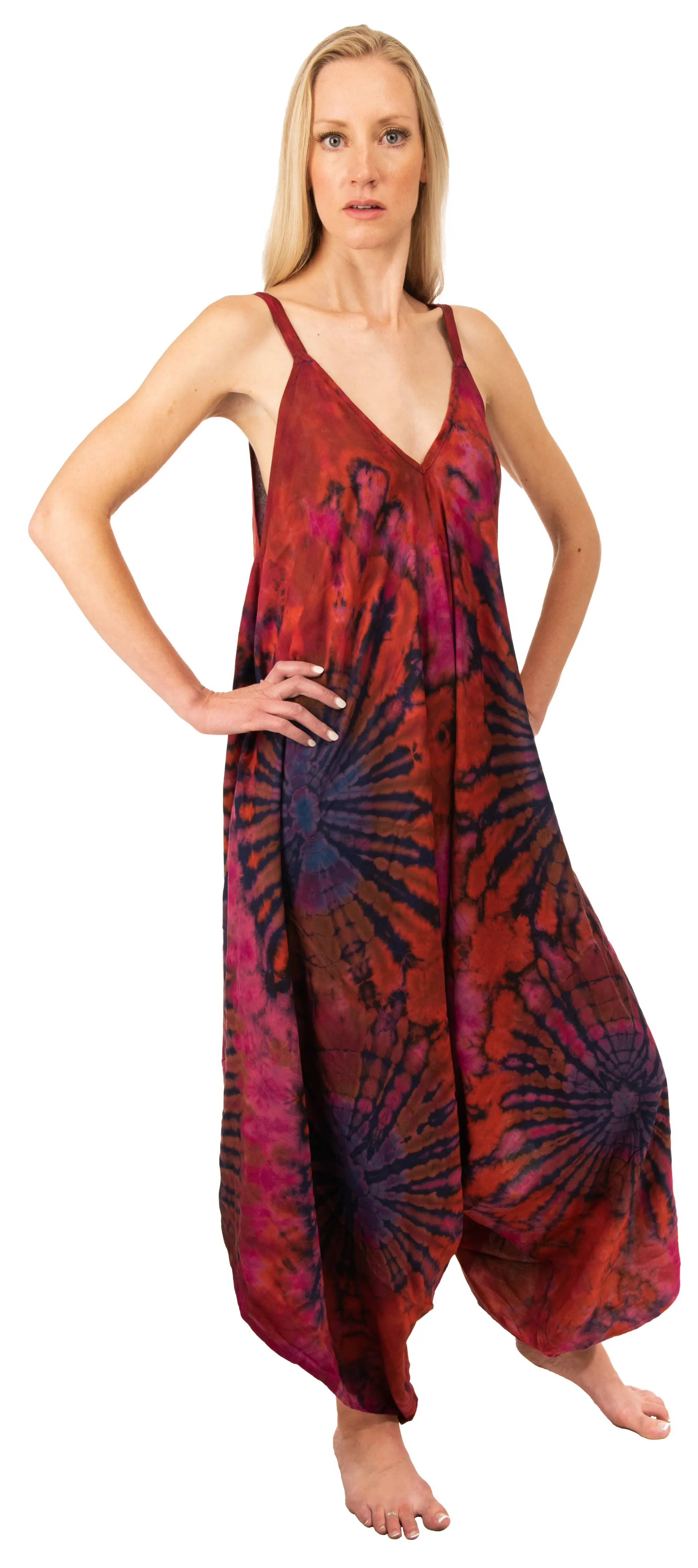 Tie Dye Rayon Overalls: Bohemian Hippie Jumpsuit