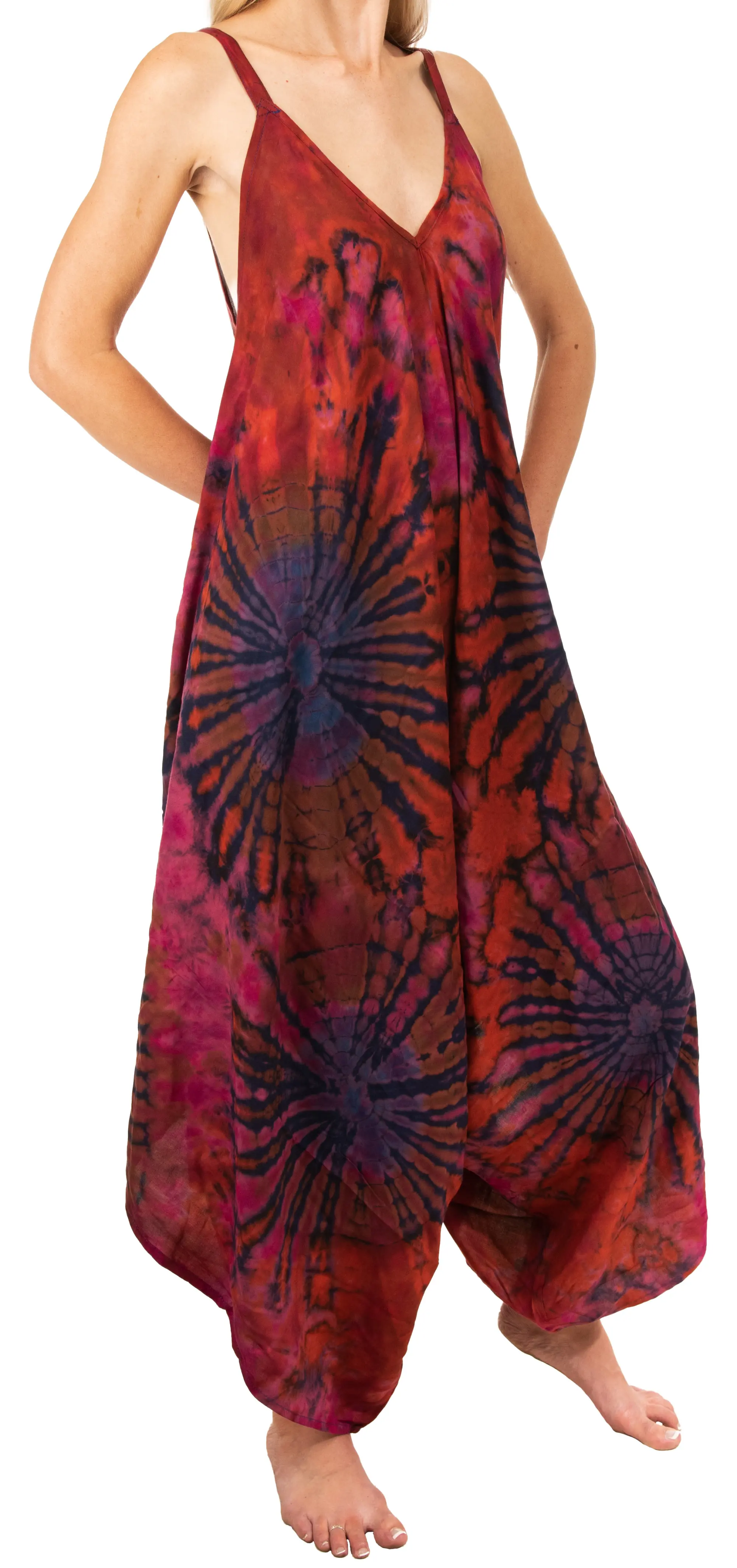 Tie Dye Rayon Overalls: Bohemian Hippie Jumpsuit