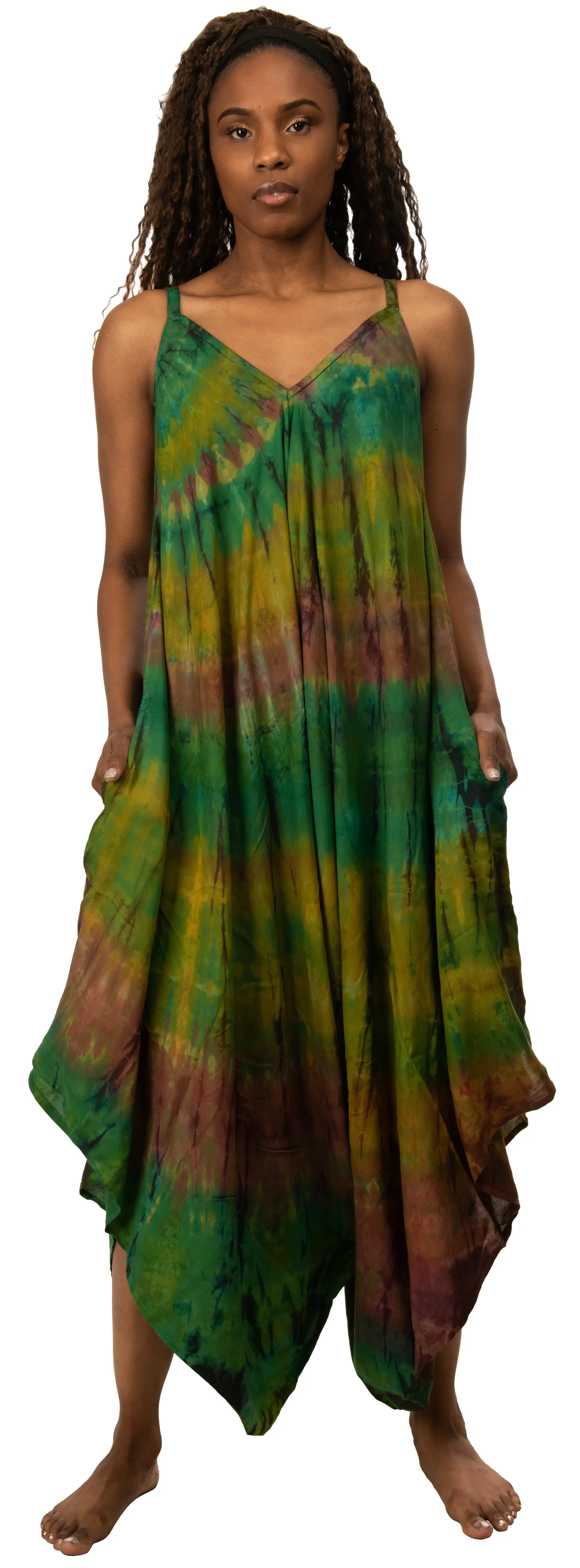 Tie Dye Rayon Overalls: Bohemian Hippie Jumpsuit