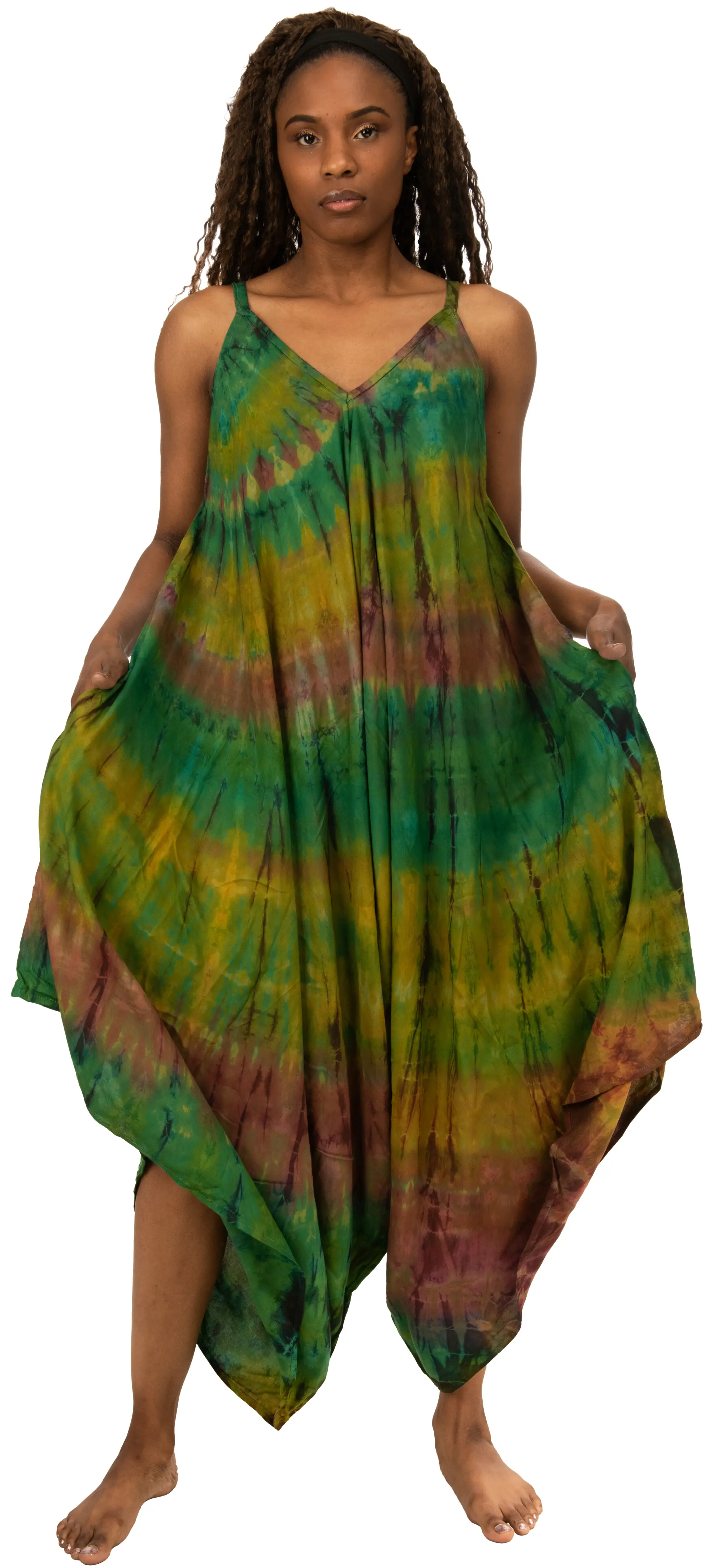 Tie Dye Rayon Overalls: Bohemian Hippie Jumpsuit