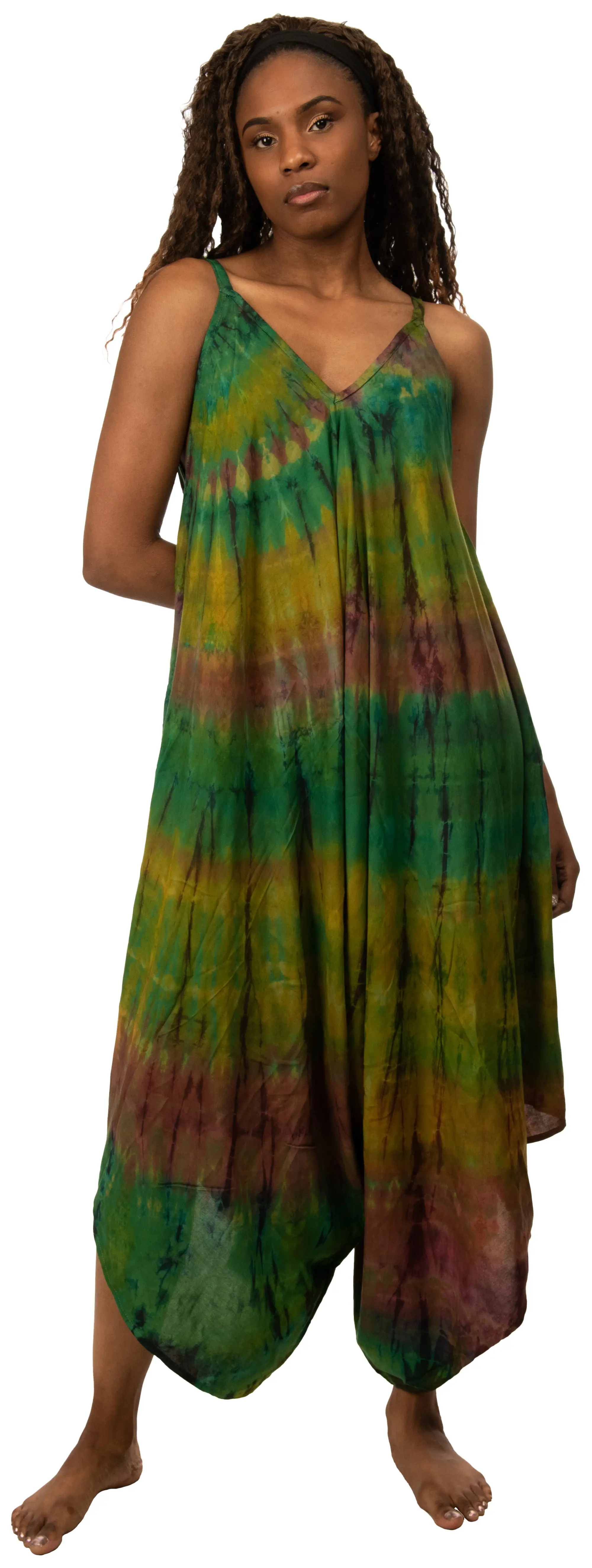 Tie Dye Rayon Overalls: Bohemian Hippie Jumpsuit