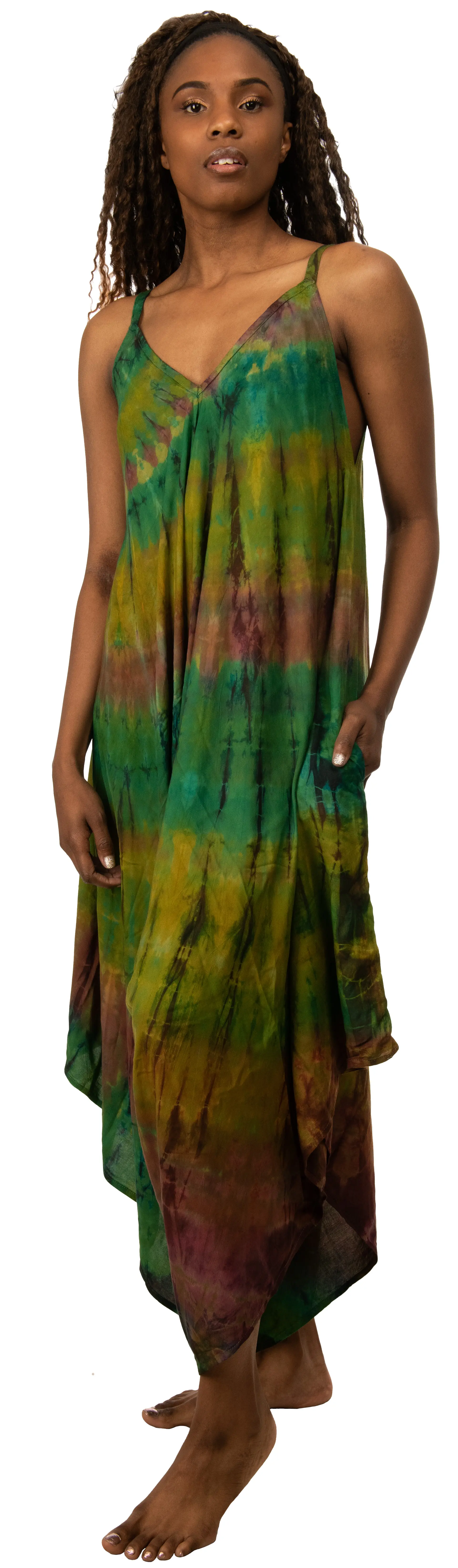 Tie Dye Rayon Overalls: Bohemian Hippie Jumpsuit