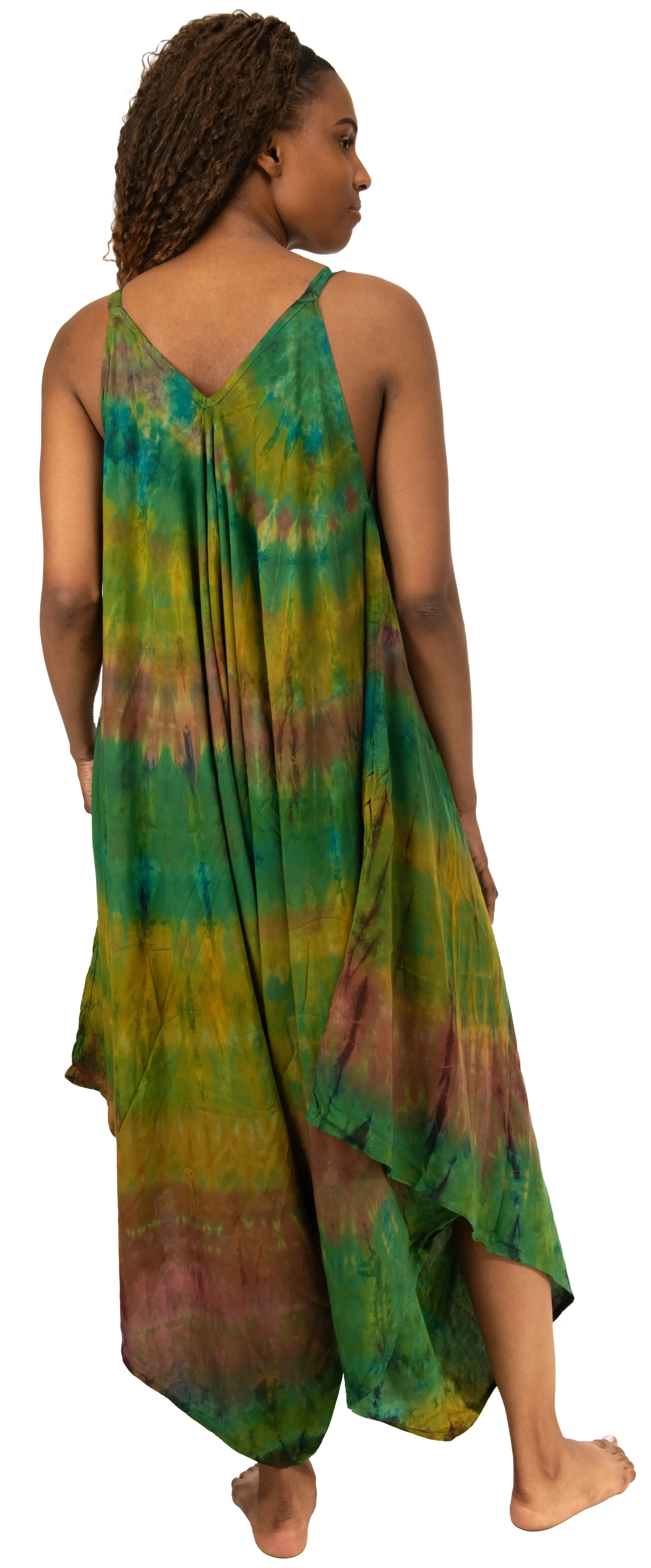 Tie Dye Rayon Overalls: Bohemian Hippie Jumpsuit
