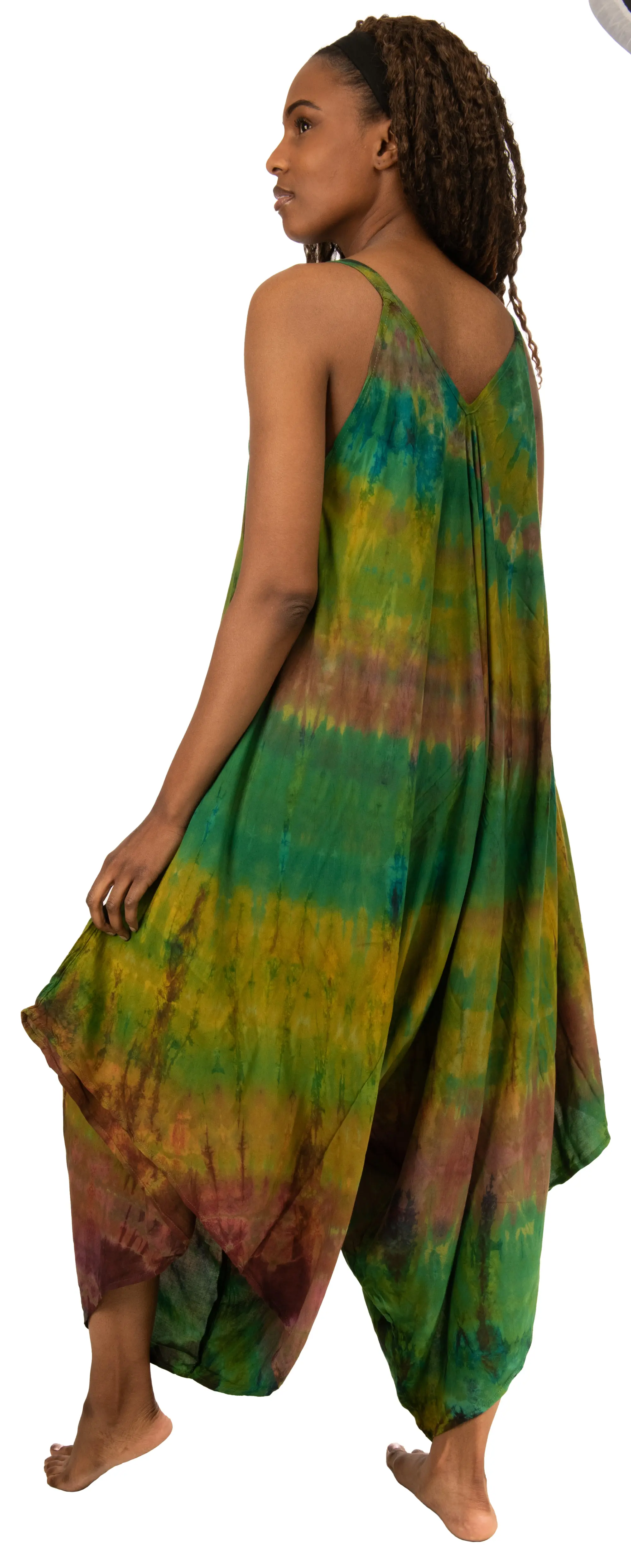 Tie Dye Rayon Overalls: Bohemian Hippie Jumpsuit