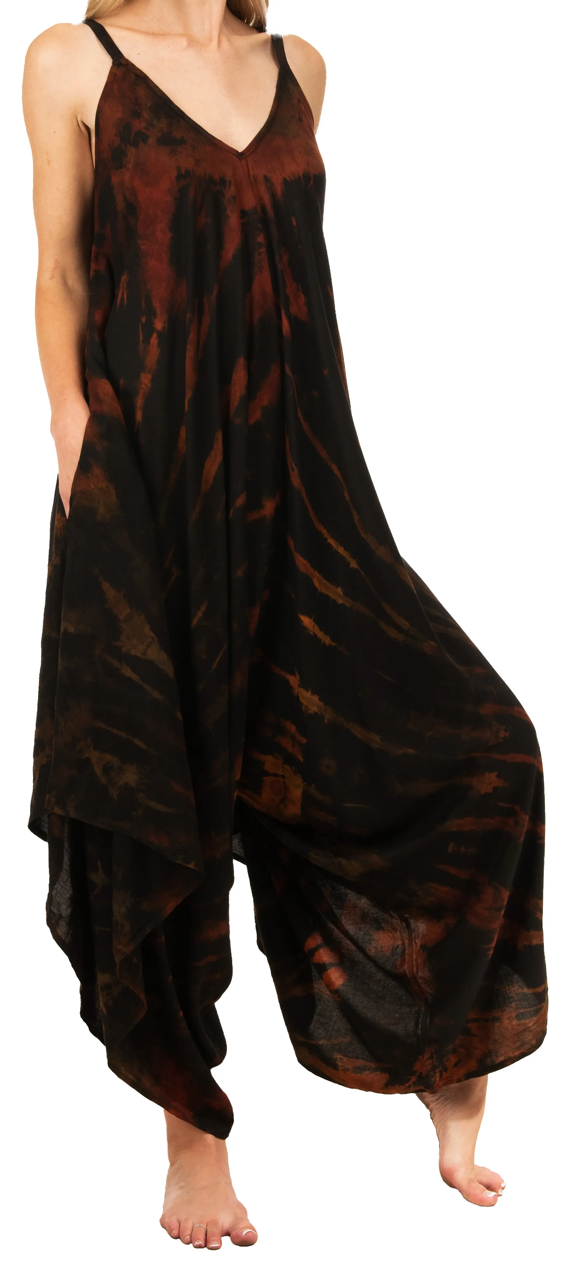 Tie Dye Rayon Overalls: Bohemian Hippie Jumpsuit