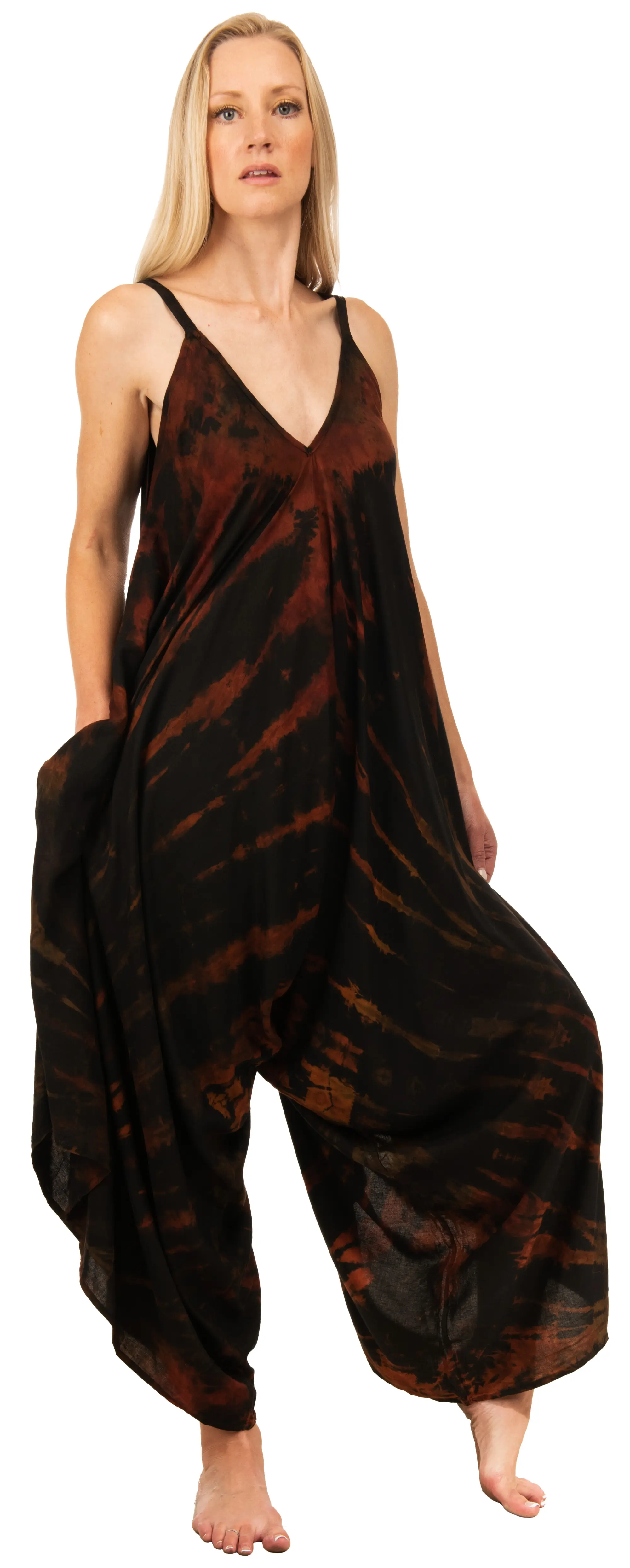 Tie Dye Rayon Overalls: Bohemian Hippie Jumpsuit