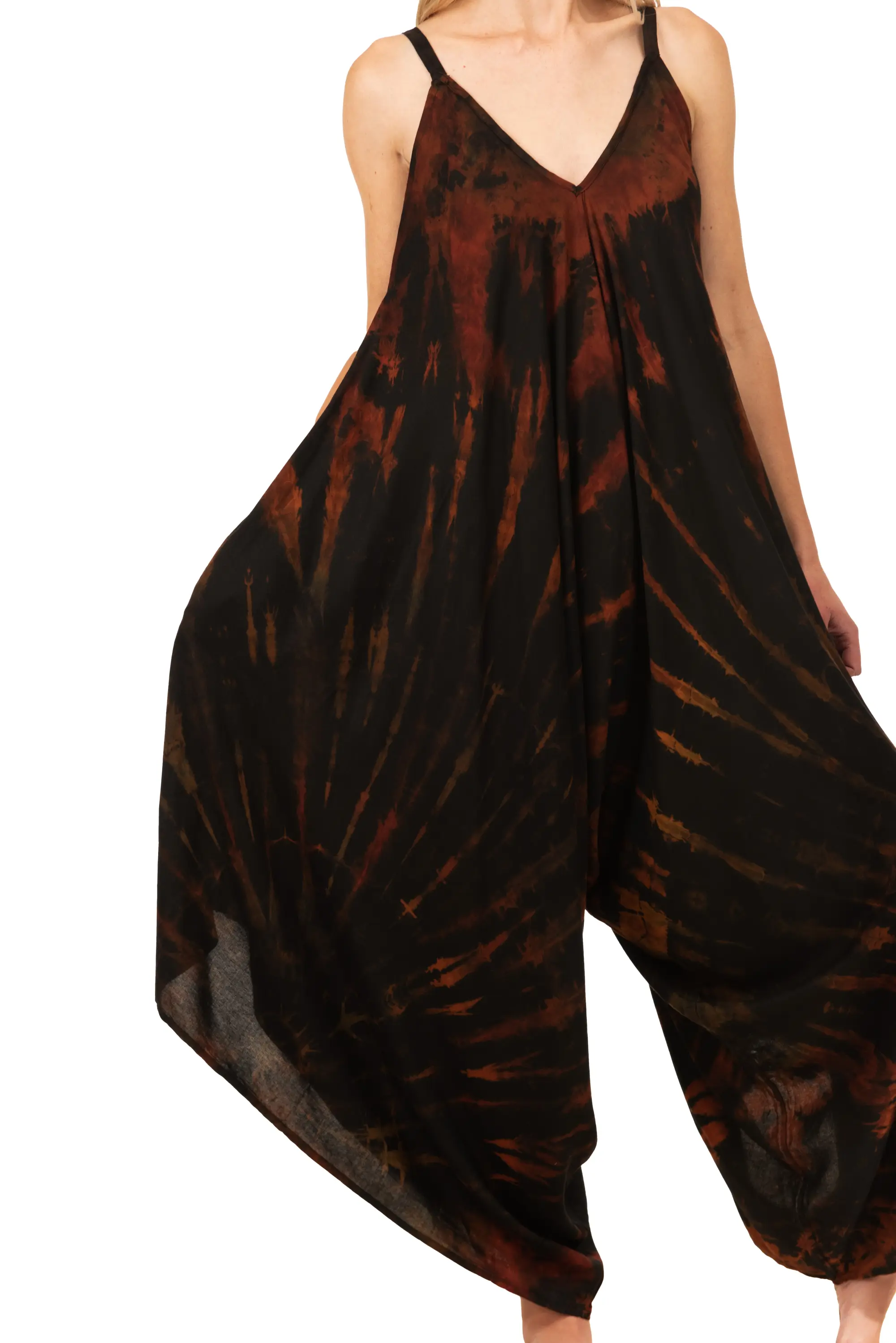 Tie Dye Rayon Overalls: Bohemian Hippie Jumpsuit