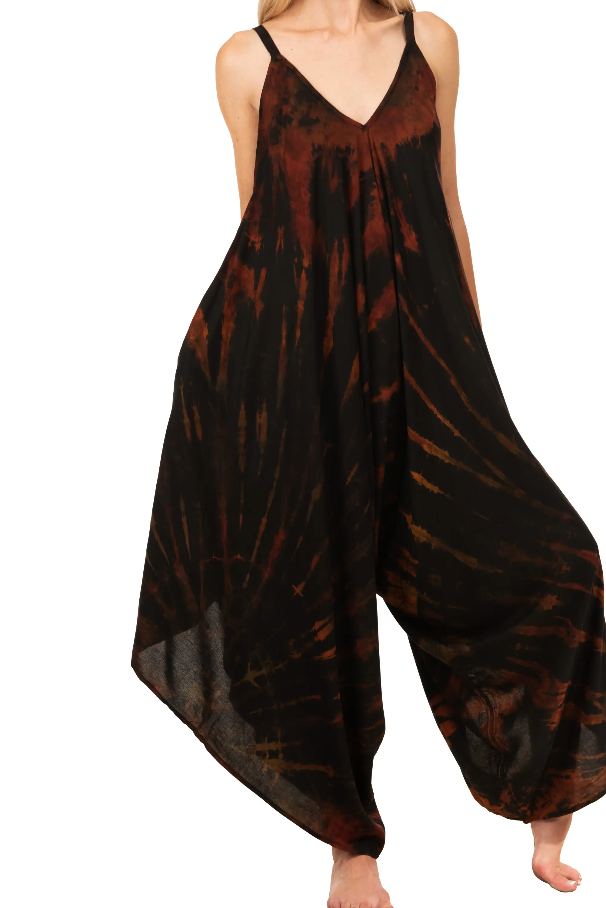Tie Dye Rayon Overalls: Bohemian Hippie Jumpsuit