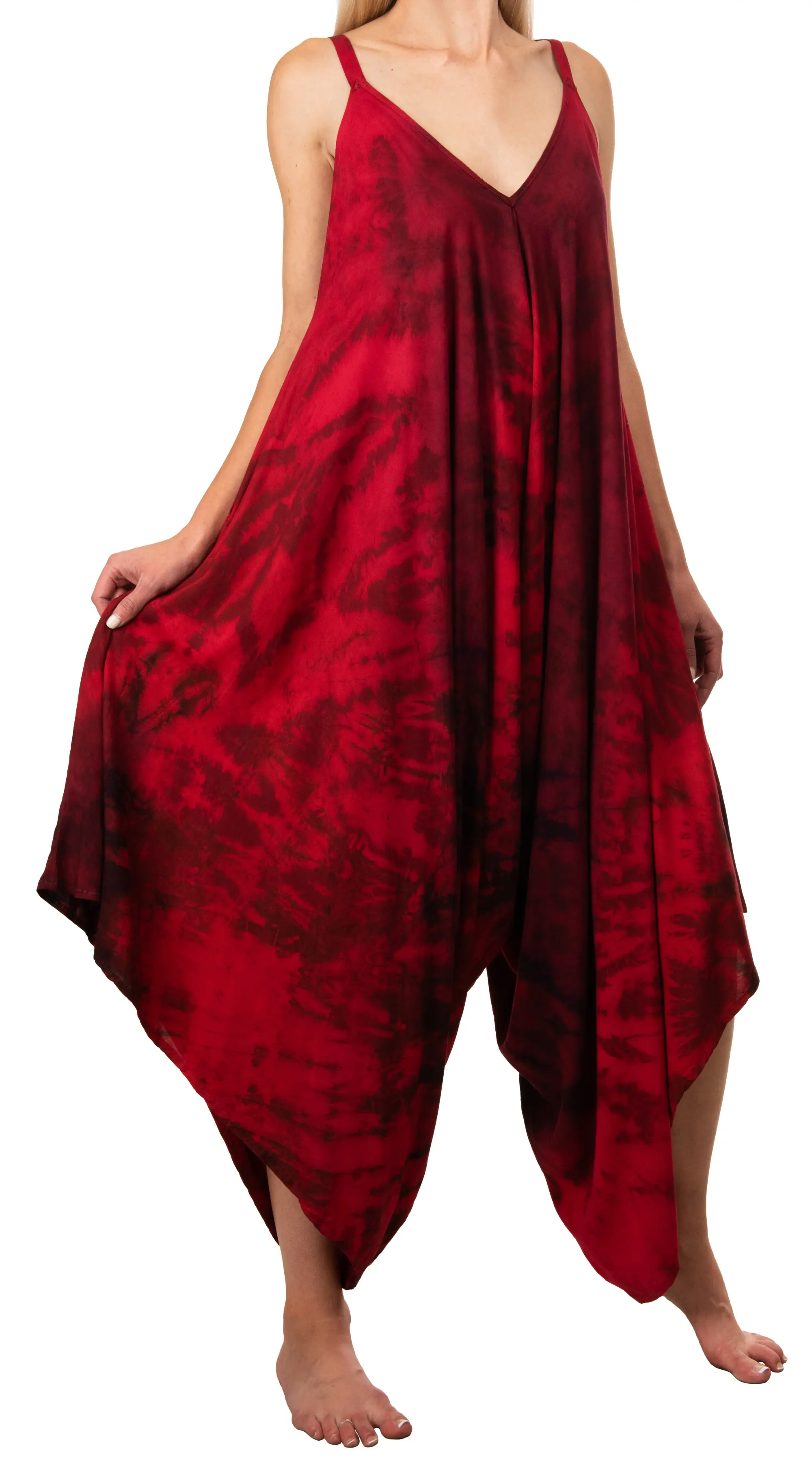 Tie Dye Rayon Overalls: Bohemian Hippie Jumpsuit