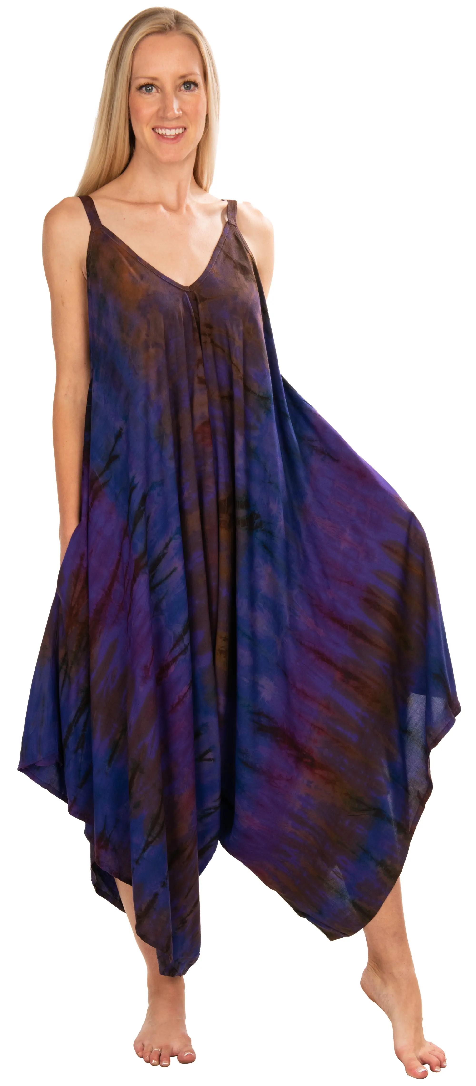 Tie Dye Rayon Overalls: Bohemian Hippie Jumpsuit