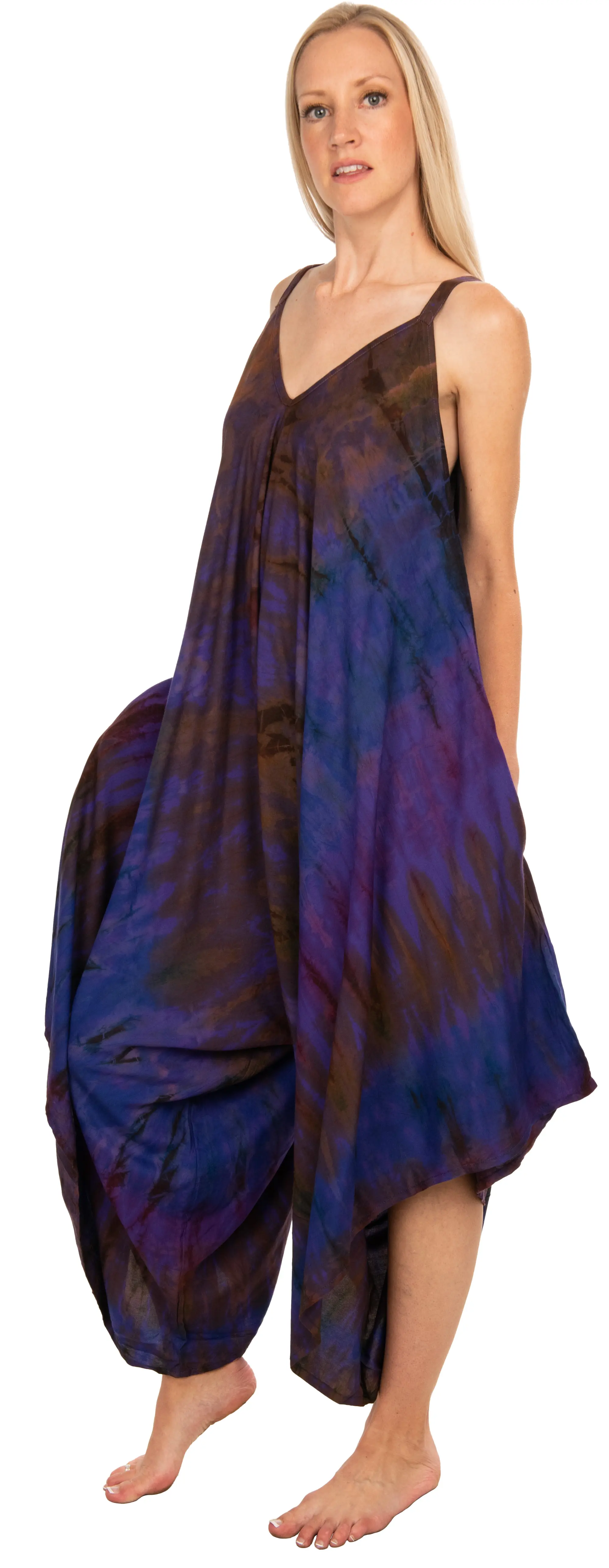 Tie Dye Rayon Overalls: Bohemian Hippie Jumpsuit