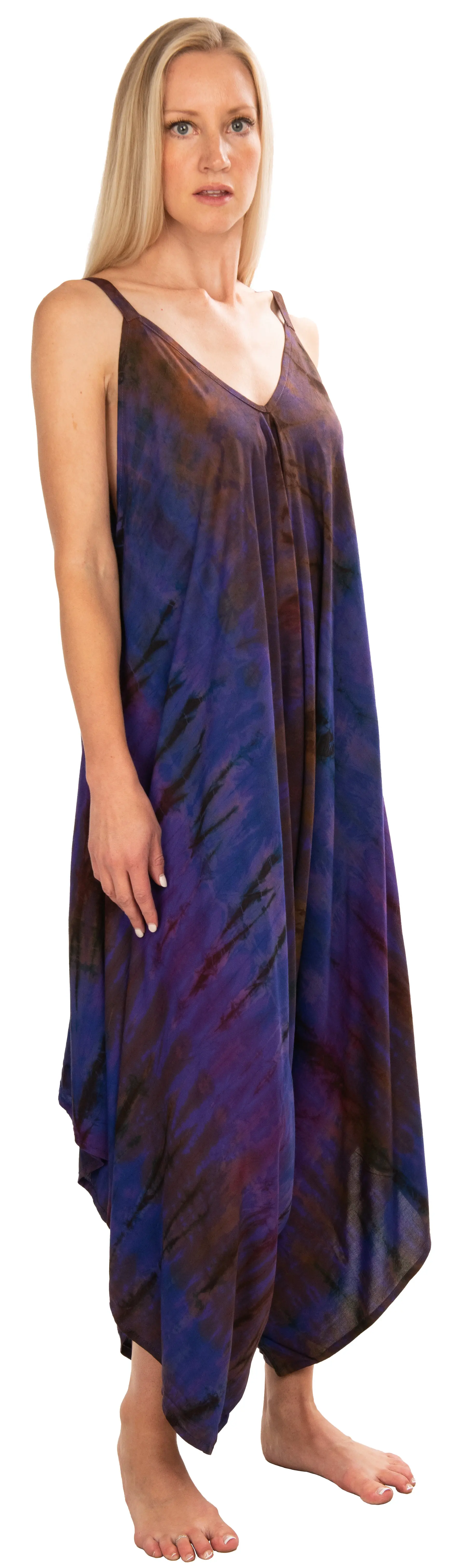 Tie Dye Rayon Overalls: Bohemian Hippie Jumpsuit