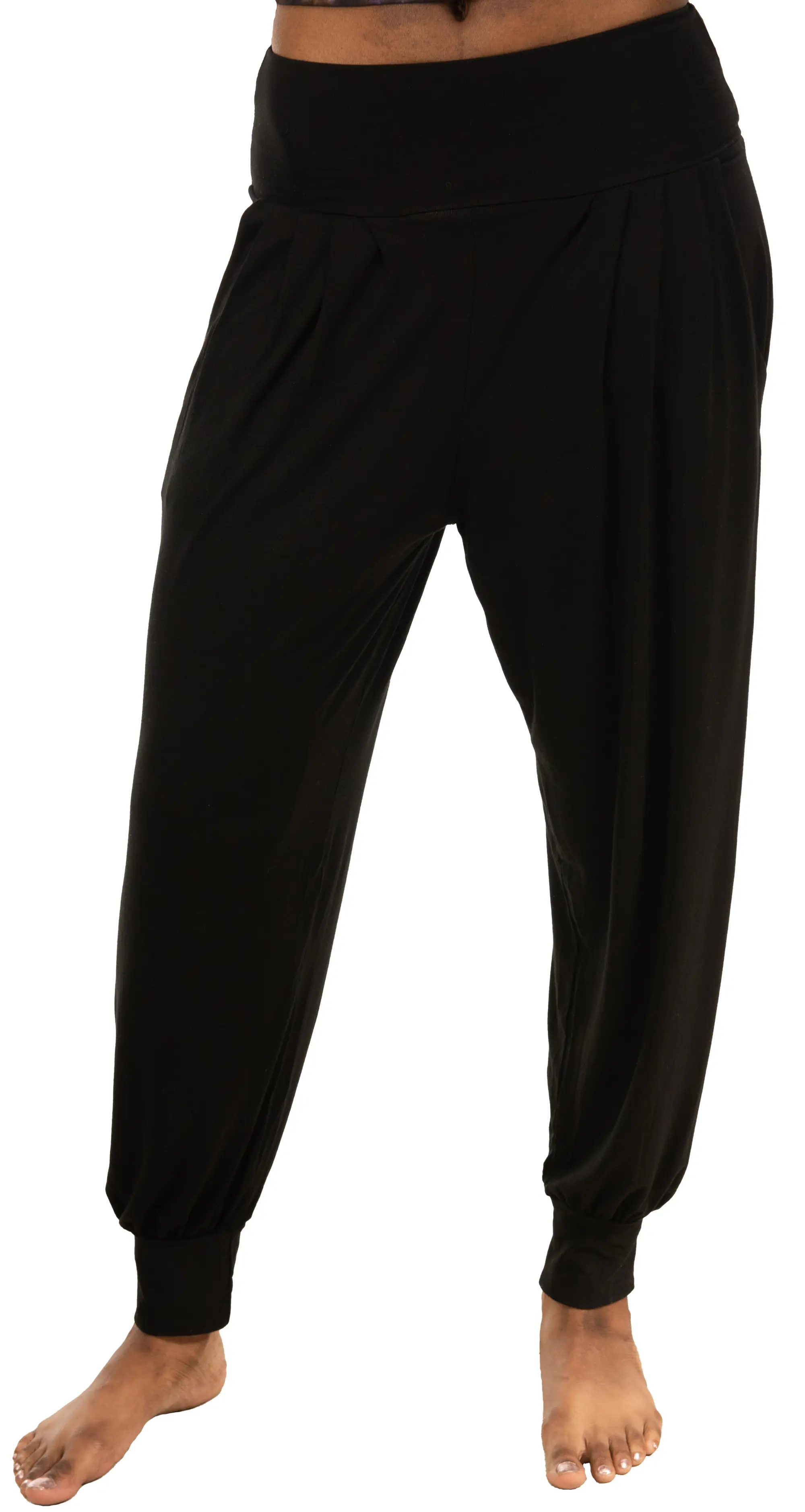 Solid Color  Harem Pants with Pleat /Pockets-Black
