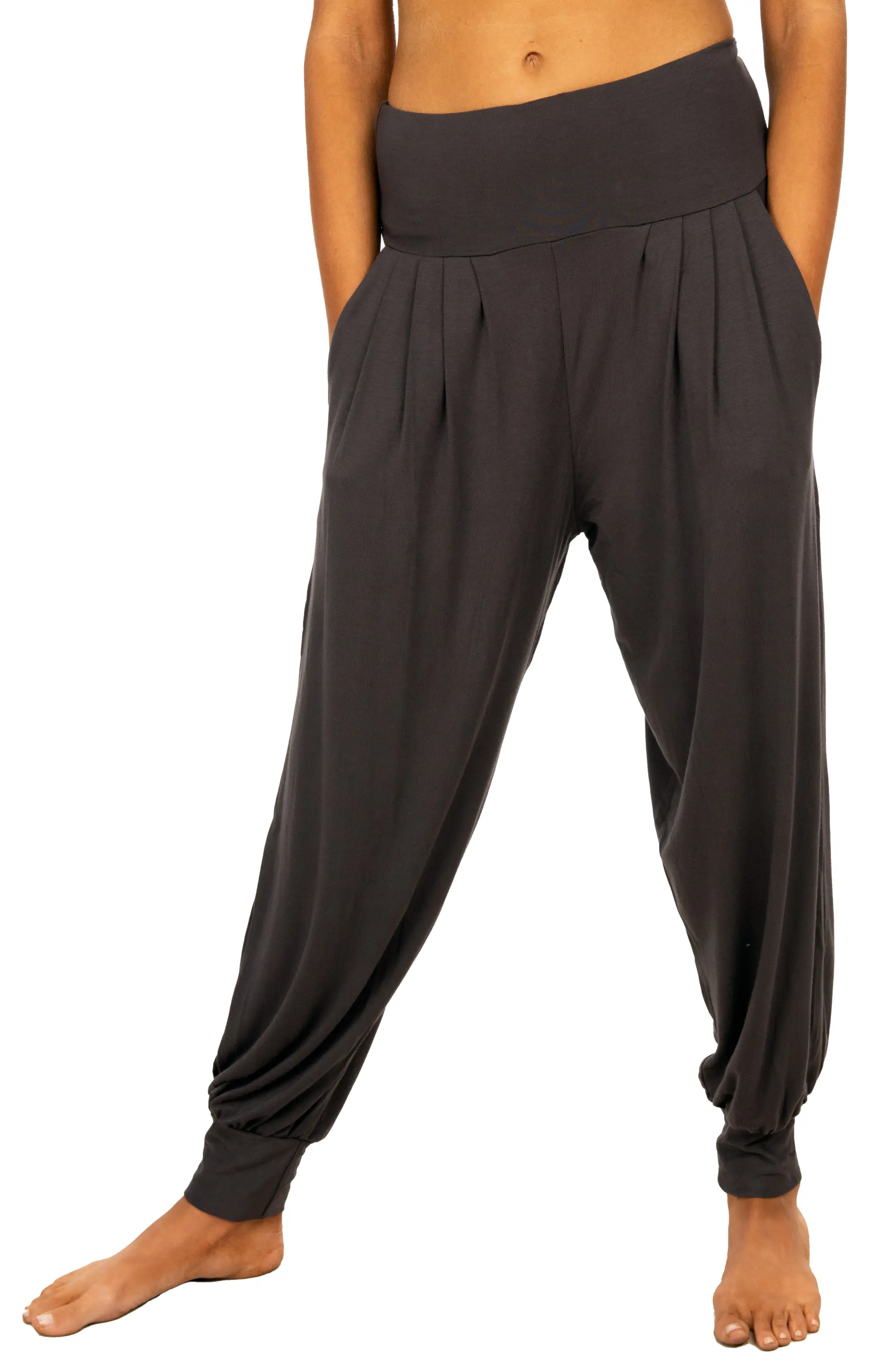 Solid Color  Harem Pants with Pleat /Pockets-Black