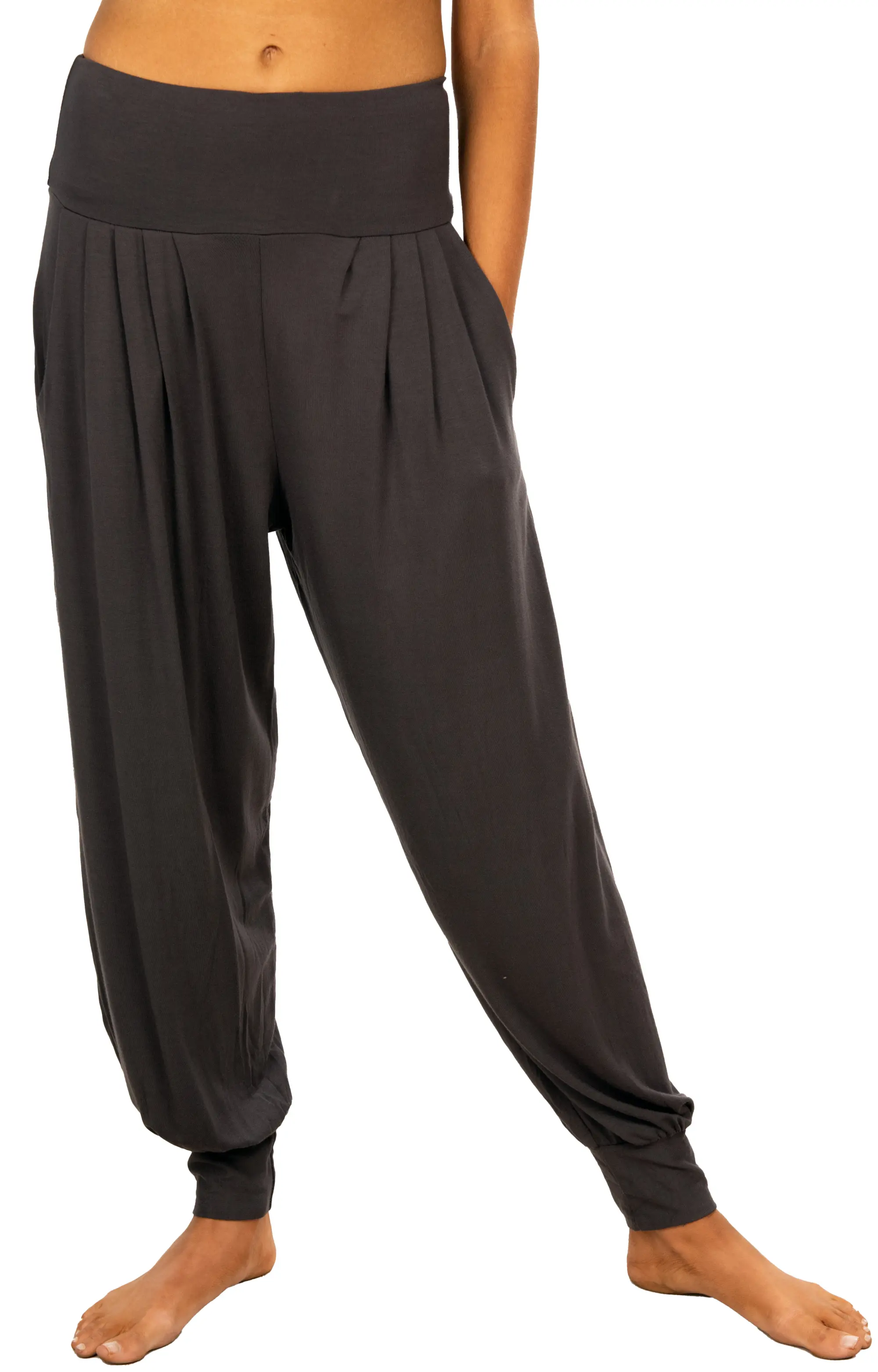Solid Color  Harem Pants with Pleat /Pockets-Black