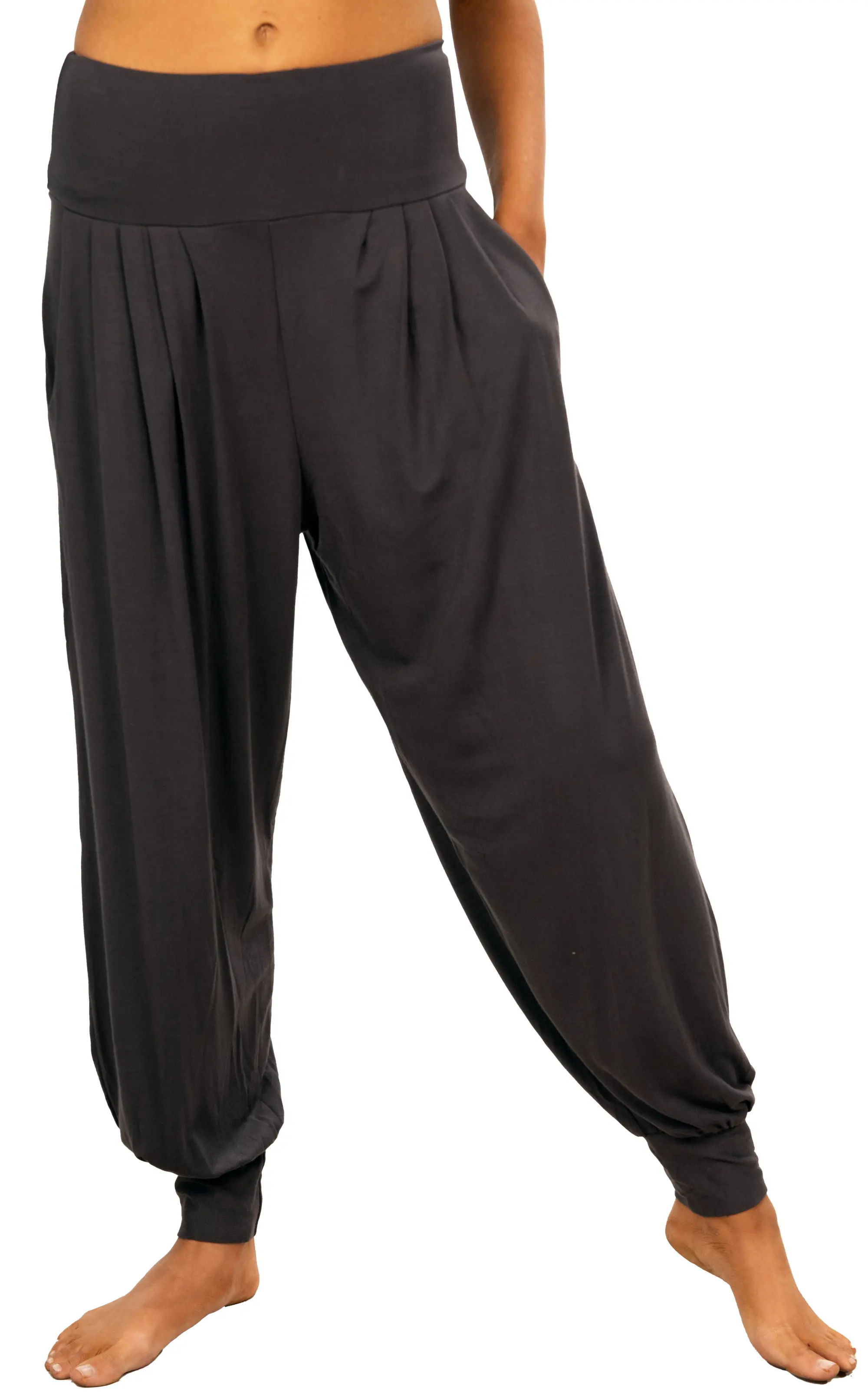 Solid Color  Harem Pants with Pleat /Pockets-Black