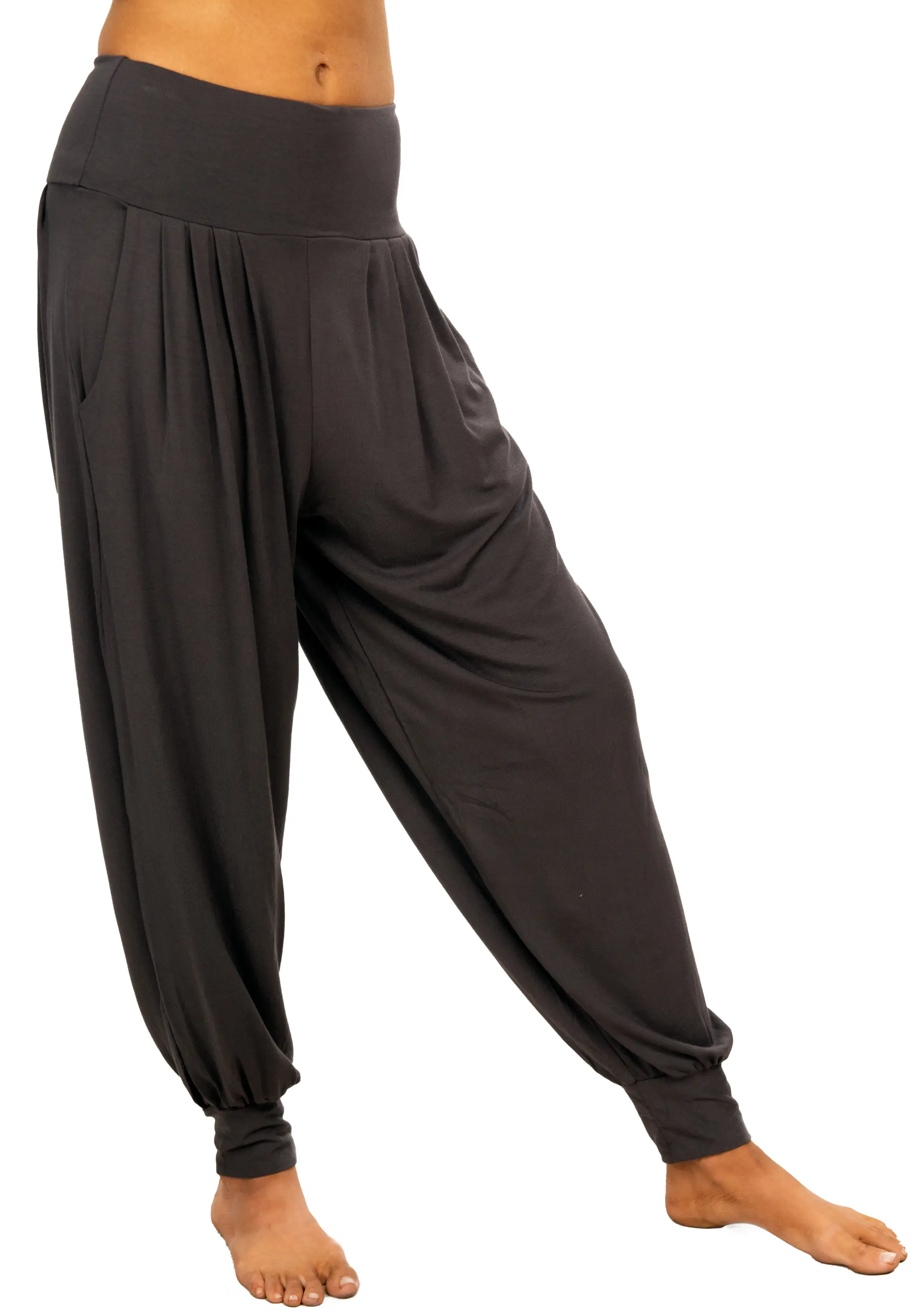Solid Color  Harem Pants with Pleat /Pockets-Black