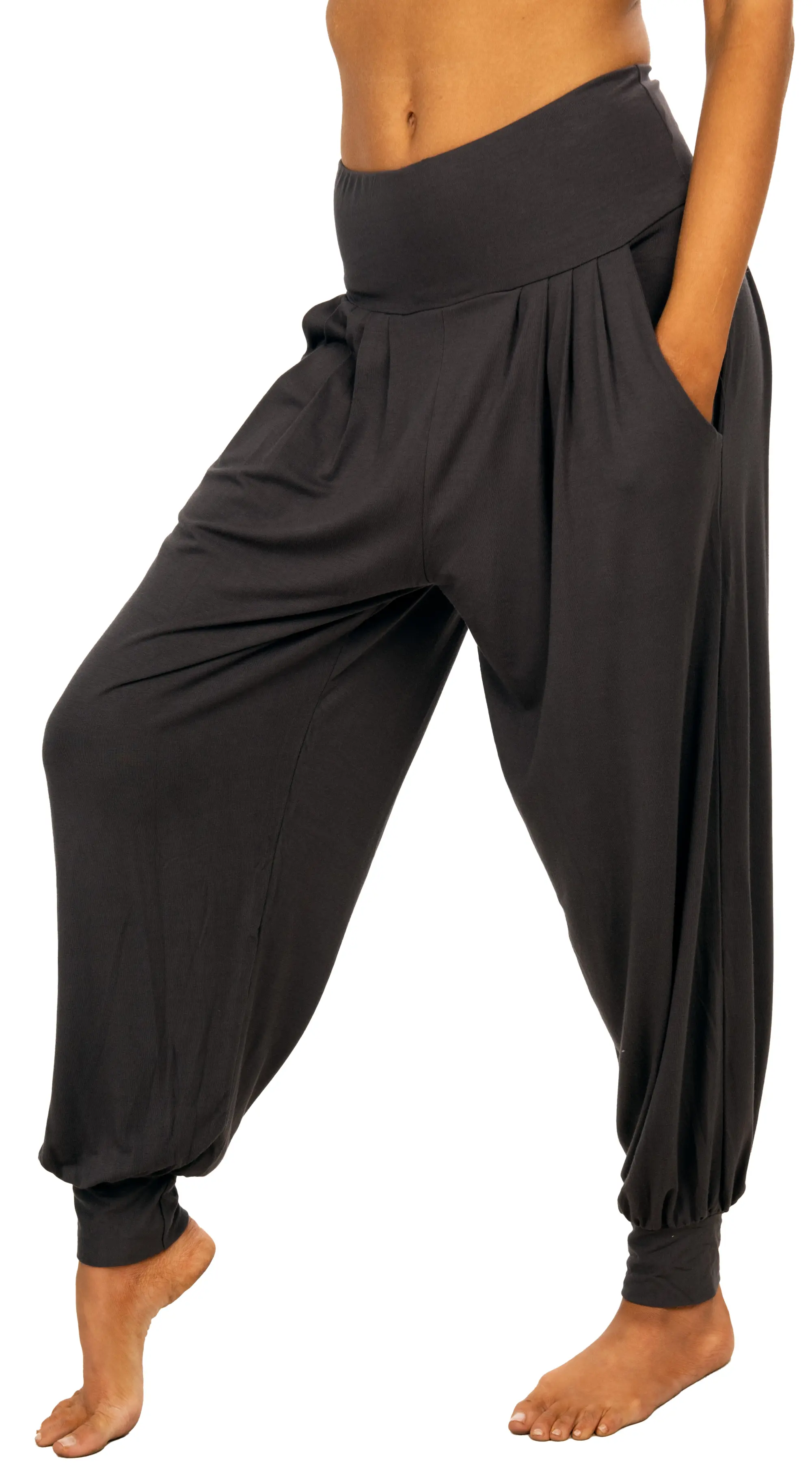 Solid Color  Harem Pants with Pleat /Pockets-Black