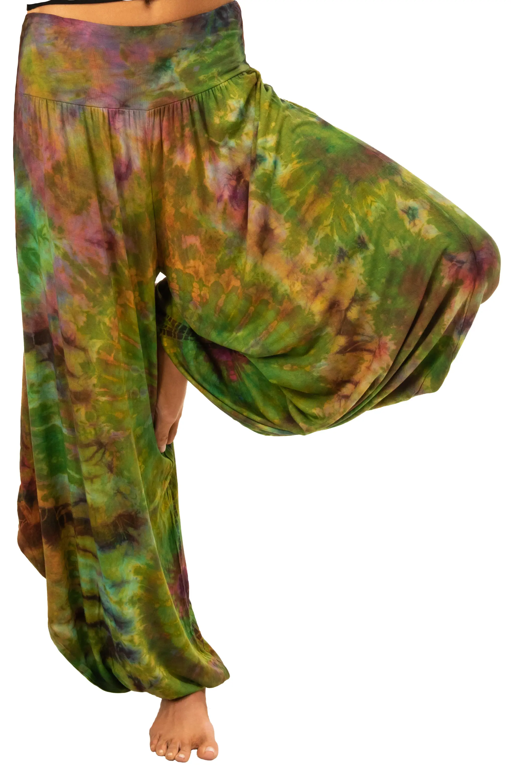 Tie Dye Wide Leg Rayon Pants: Boho Hippie Festival Style