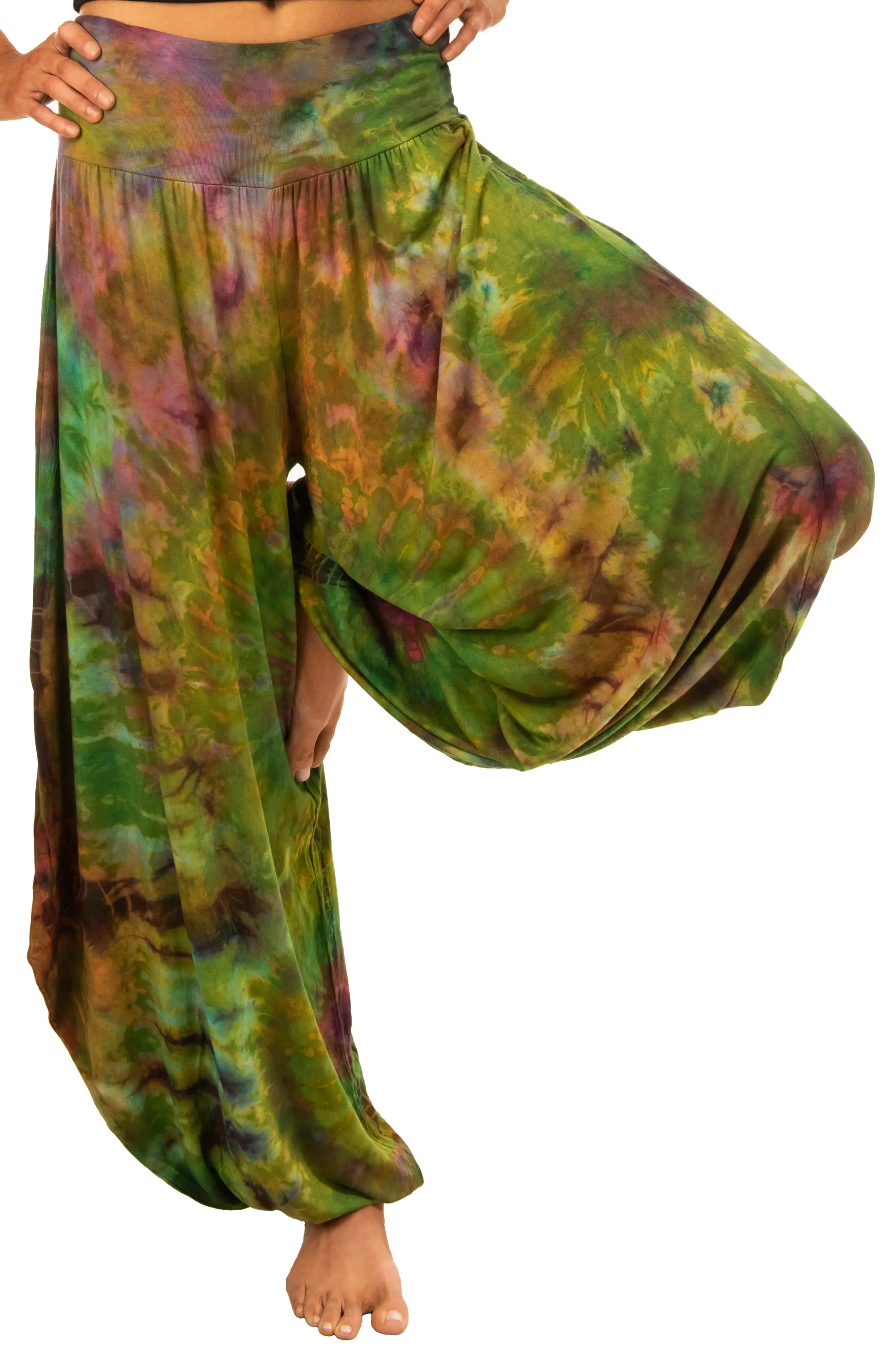Tie Dye Wide Leg Rayon Pants: Boho Hippie Festival Style