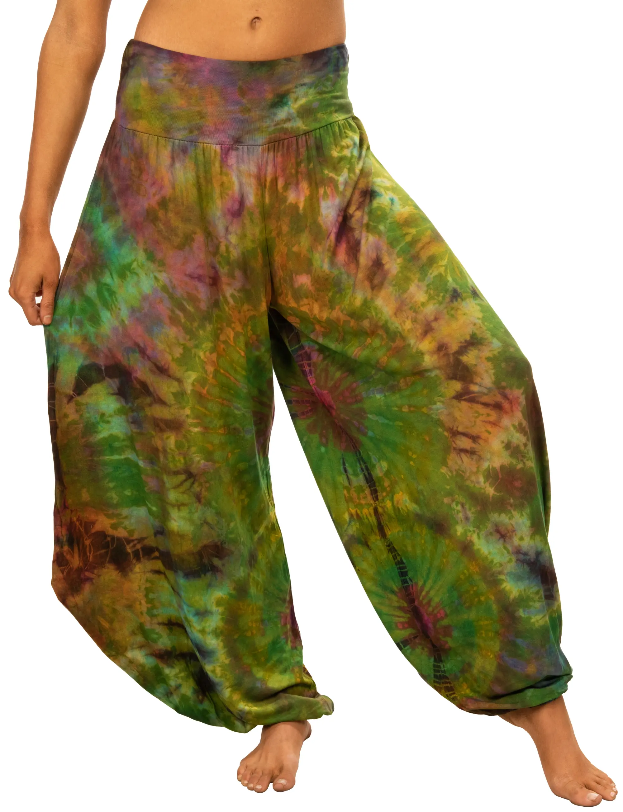 Tie Dye Wide Leg Rayon Pants: Boho Hippie Festival Style