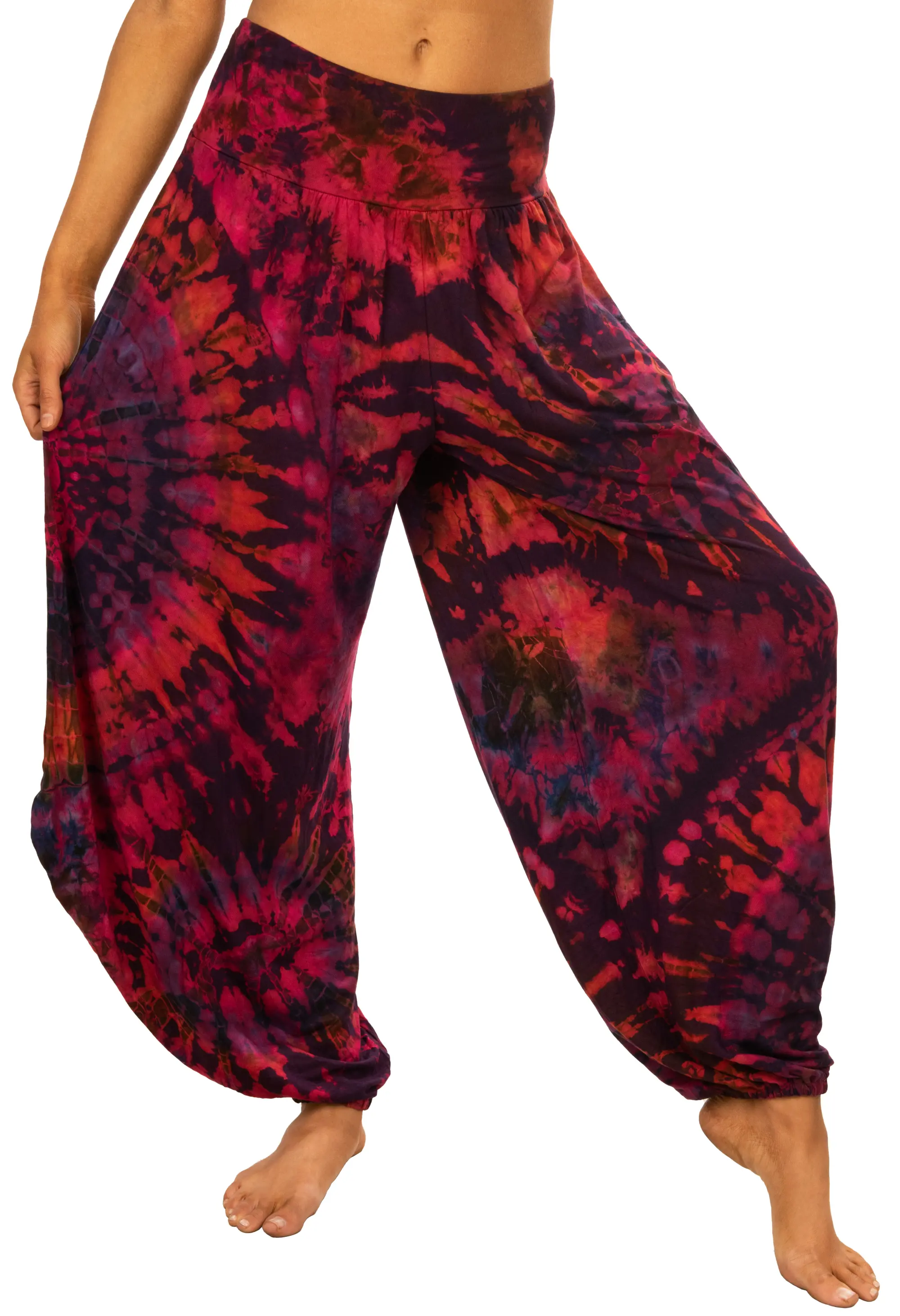 Tie Dye Wide Leg Rayon Pants: Boho Hippie Festival Style