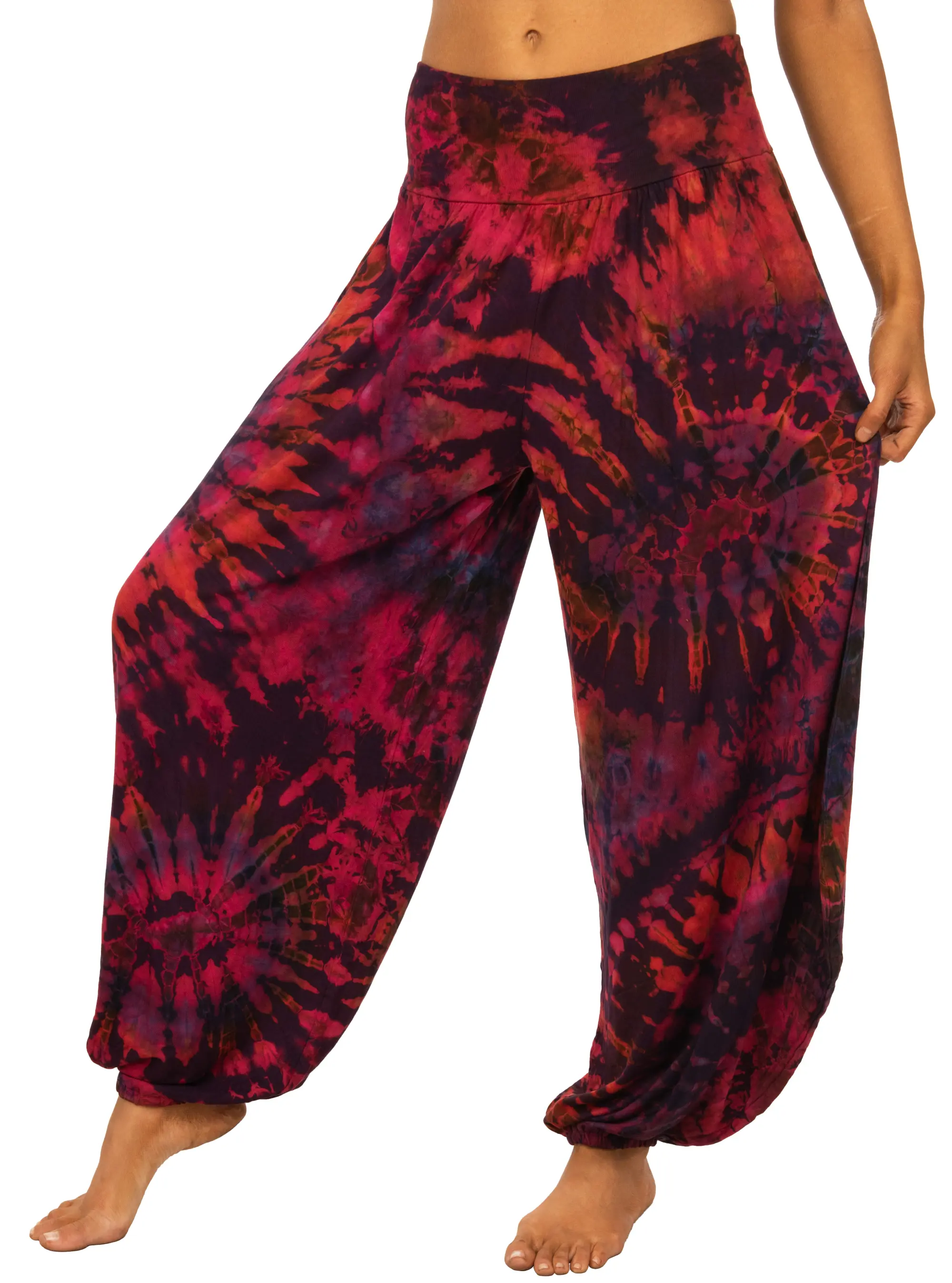 Tie Dye Wide Leg Rayon Pants: Boho Hippie Festival Style