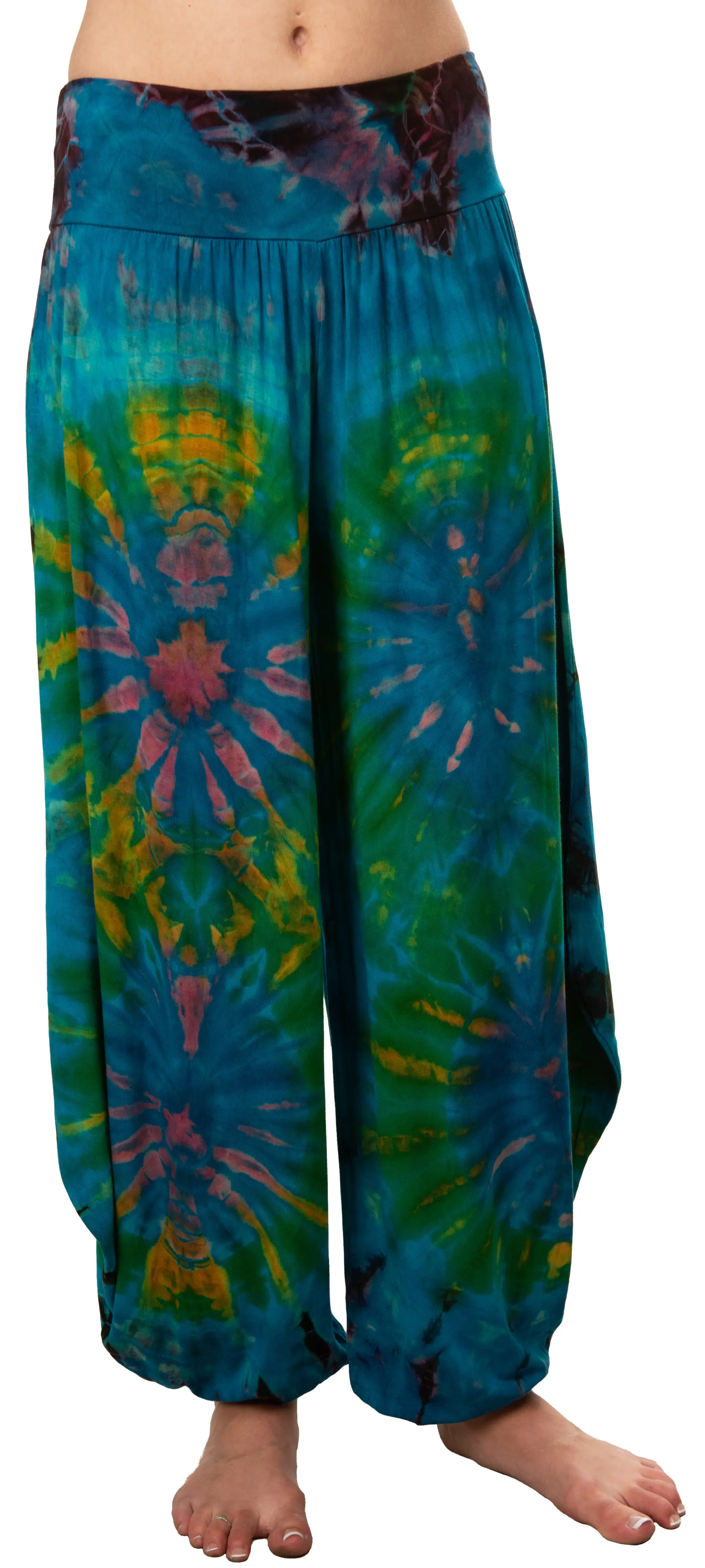 Tie Dye Wide Leg Rayon Pants: Boho Hippie Festival Style