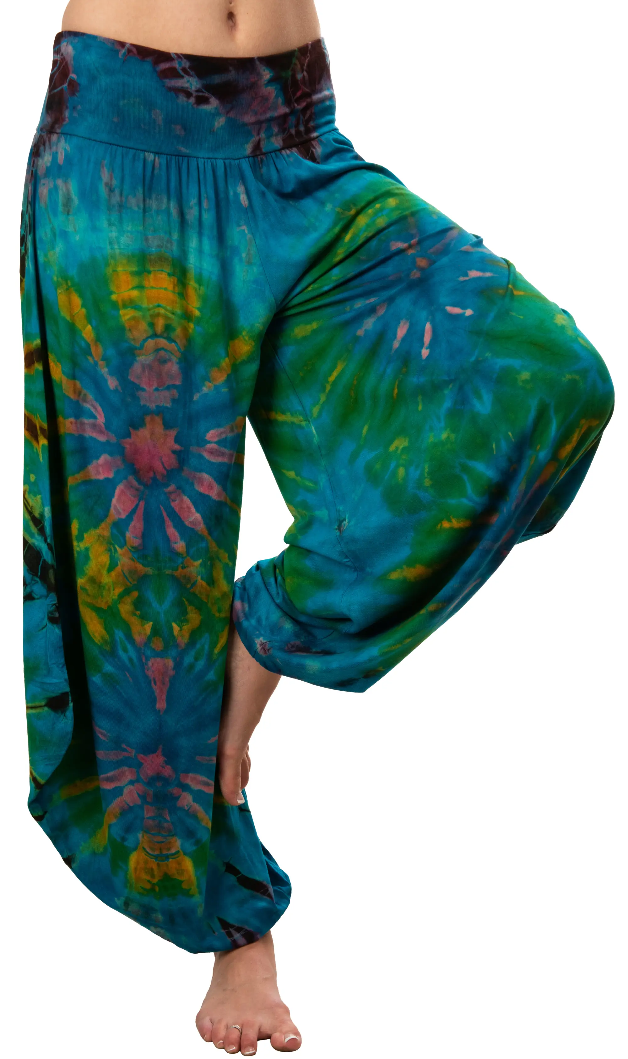 Tie Dye Wide Leg Rayon Pants: Boho Hippie Festival Style