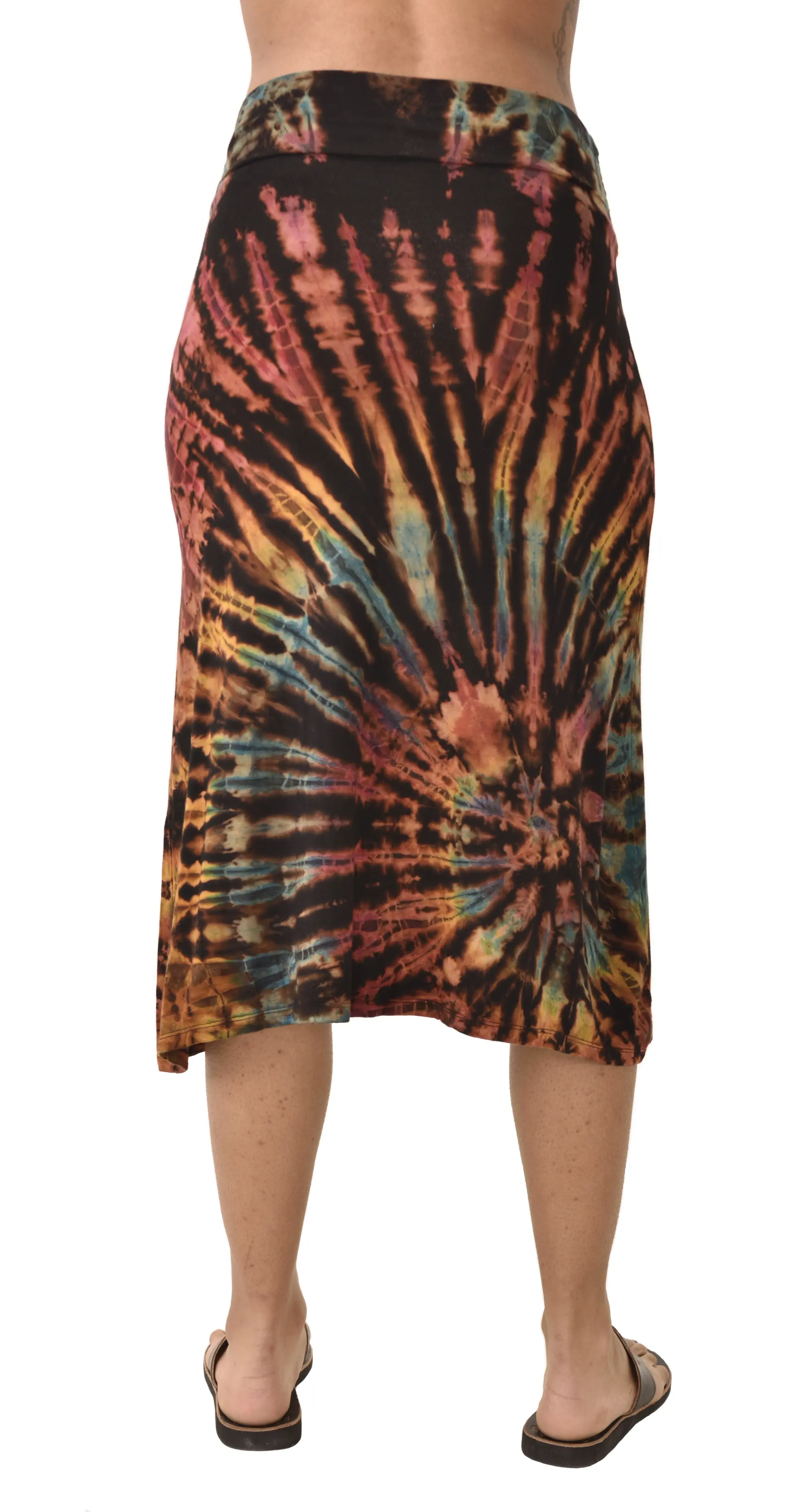 Skirt A-line Midi reverse Tie Dye Ikat style hand painted Thai Mudmee on quality silky Spandex Rayon blended fabric Boho Chic Festival Skirt