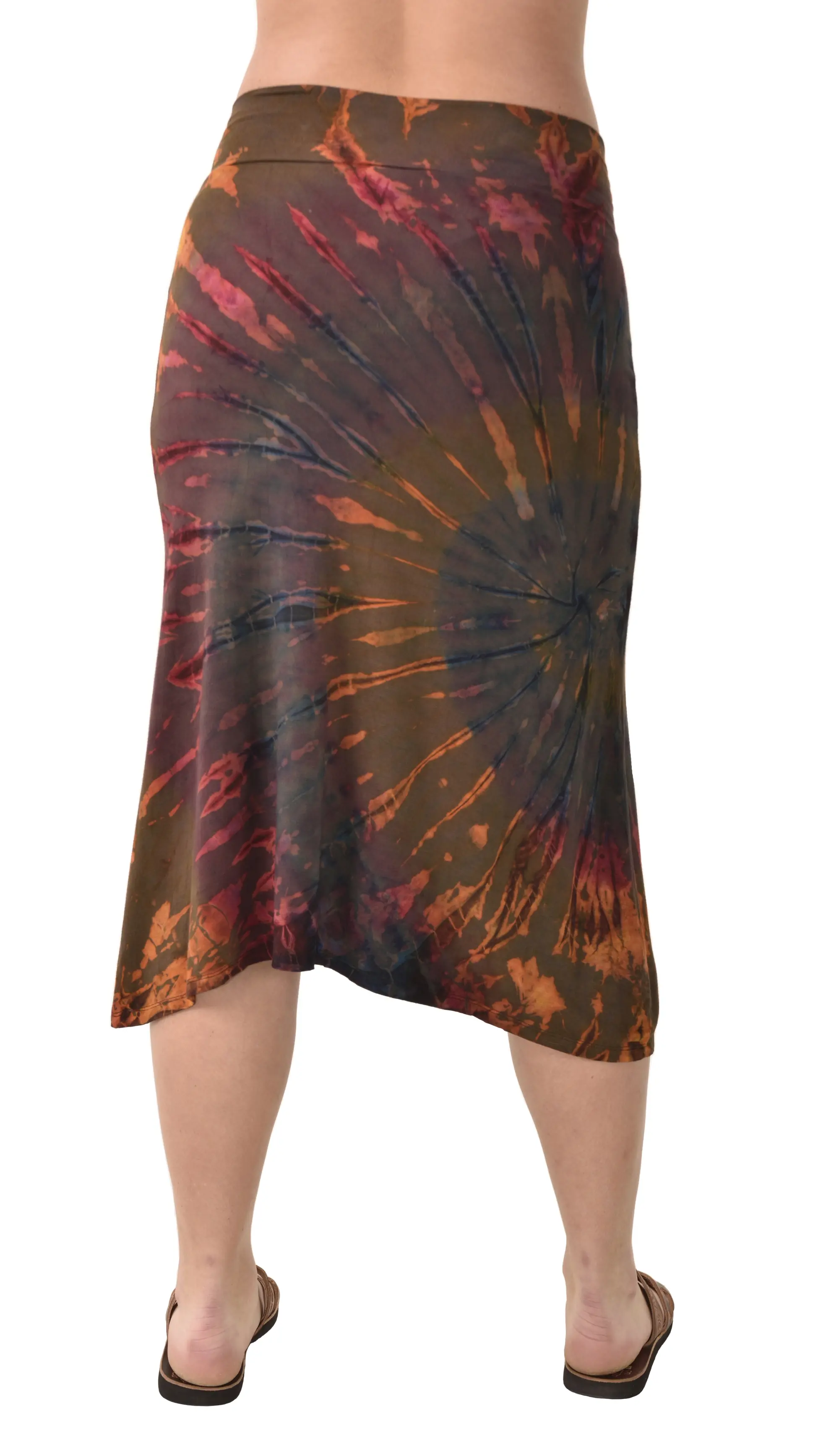 Skirt A-line Midi reverse Tie Dye Ikat style hand painted Thai Mudmee on quality silky Spandex Rayon blended fabric Boho Chic Festival Skirt