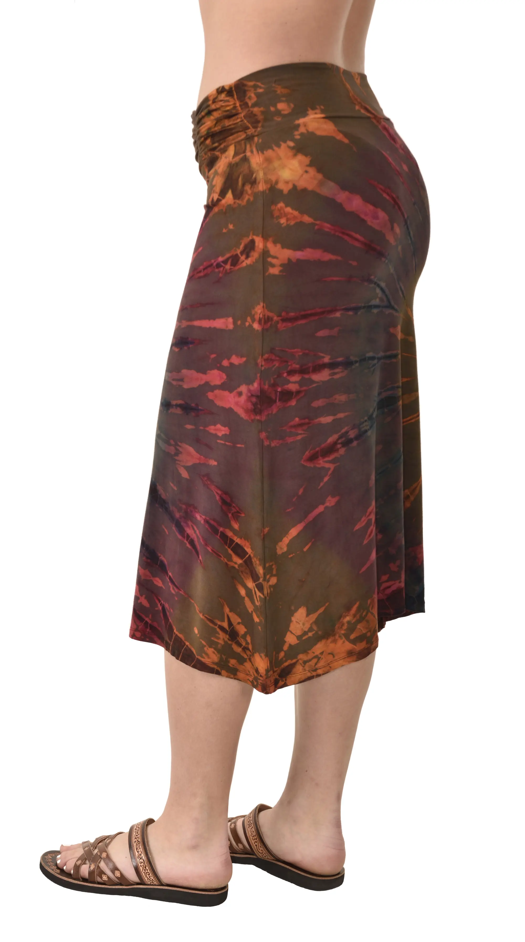 Skirt A-line Midi reverse Tie Dye Ikat style hand painted Thai Mudmee on quality silky Spandex Rayon blended fabric Boho Chic Festival Skirt