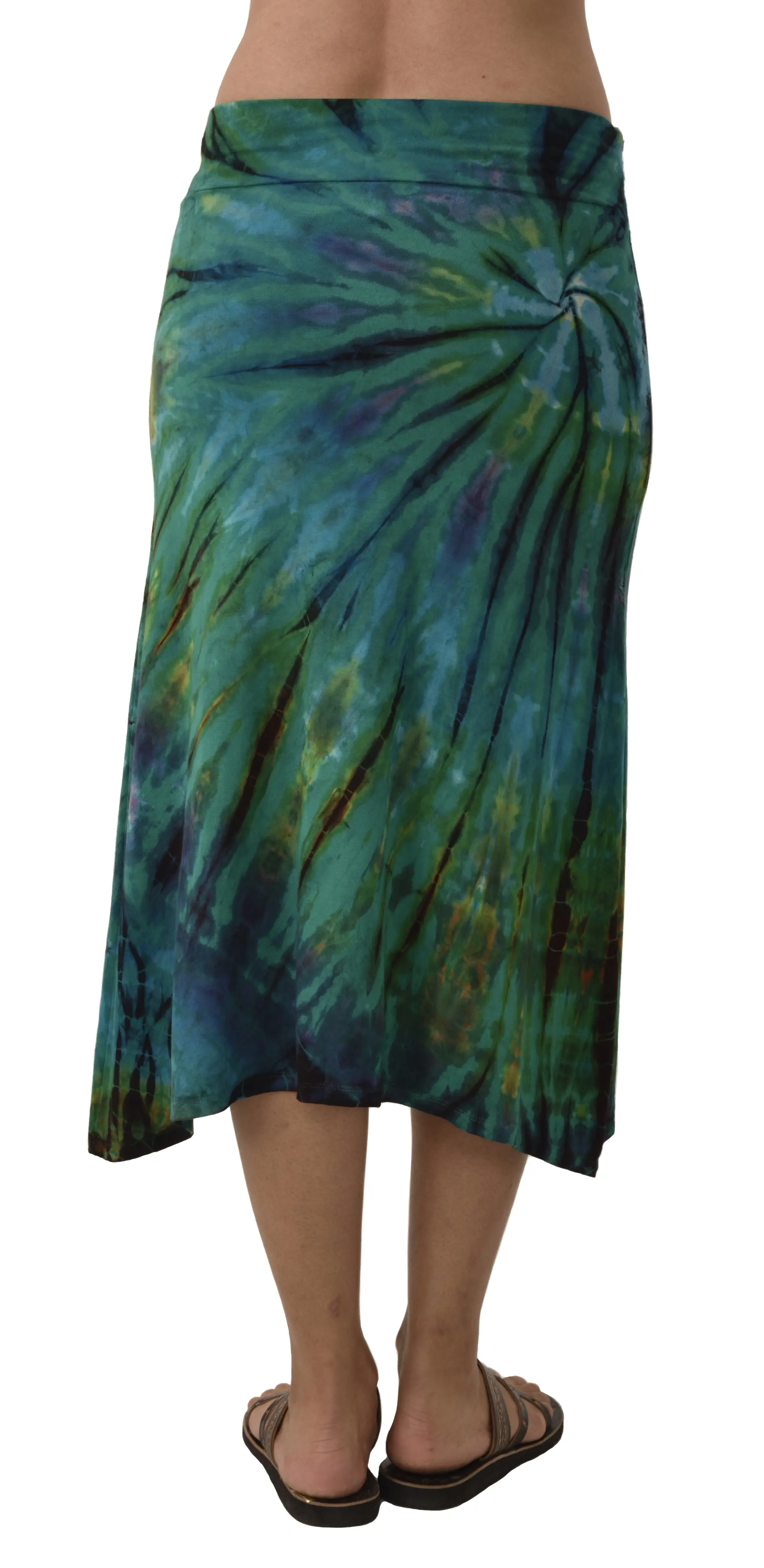 Skirt A-line Midi reverse Tie Dye Ikat style hand painted Thai Mudmee on quality silky Spandex Rayon blended fabric Boho Chic Festival Skirt