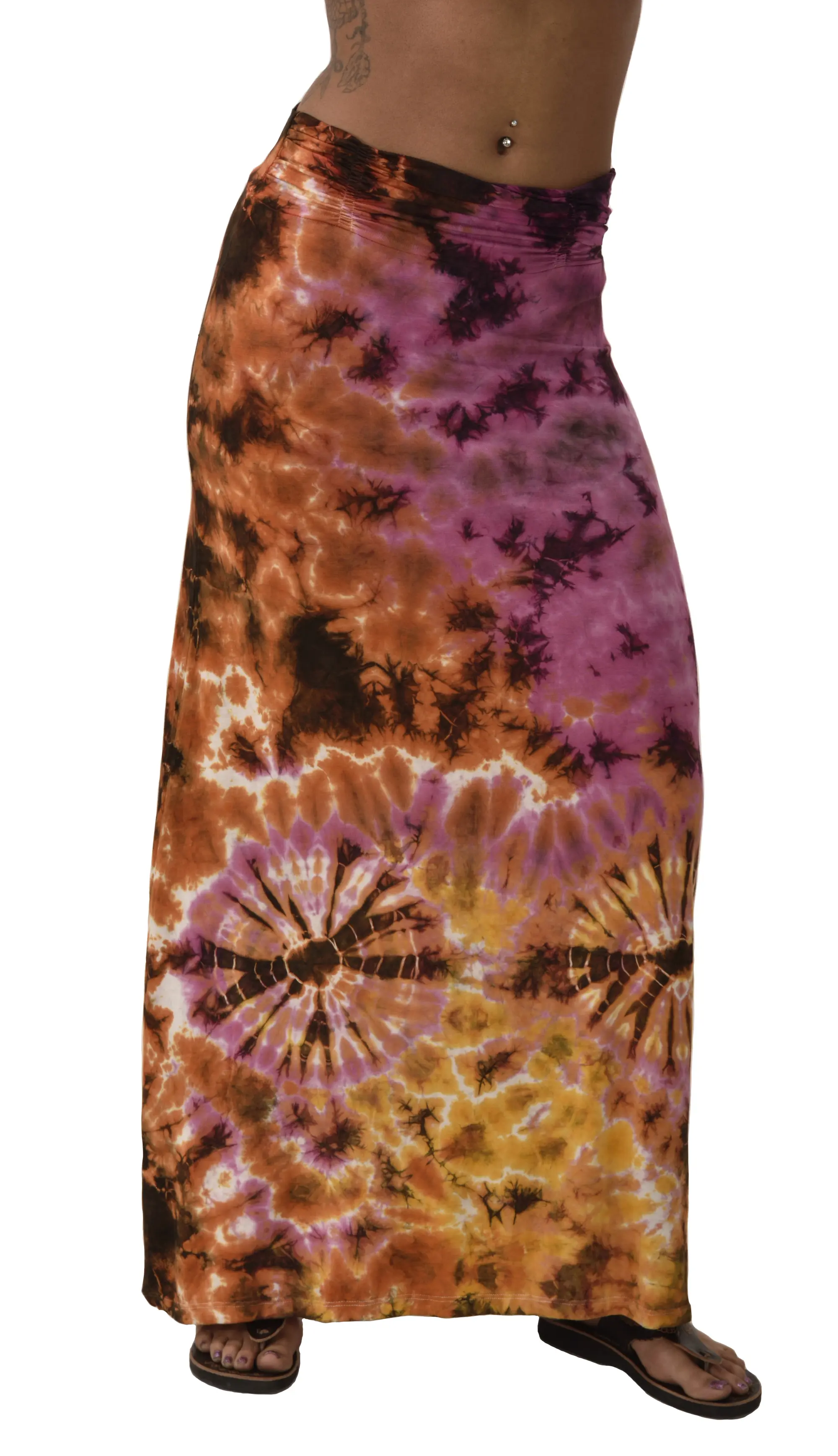 Skirt A-line Midi reverse Tie Dye Ikat style hand painted Thai Mudmee on quality silky Spandex Rayon blended fabric Boho Chic Festival Skirt