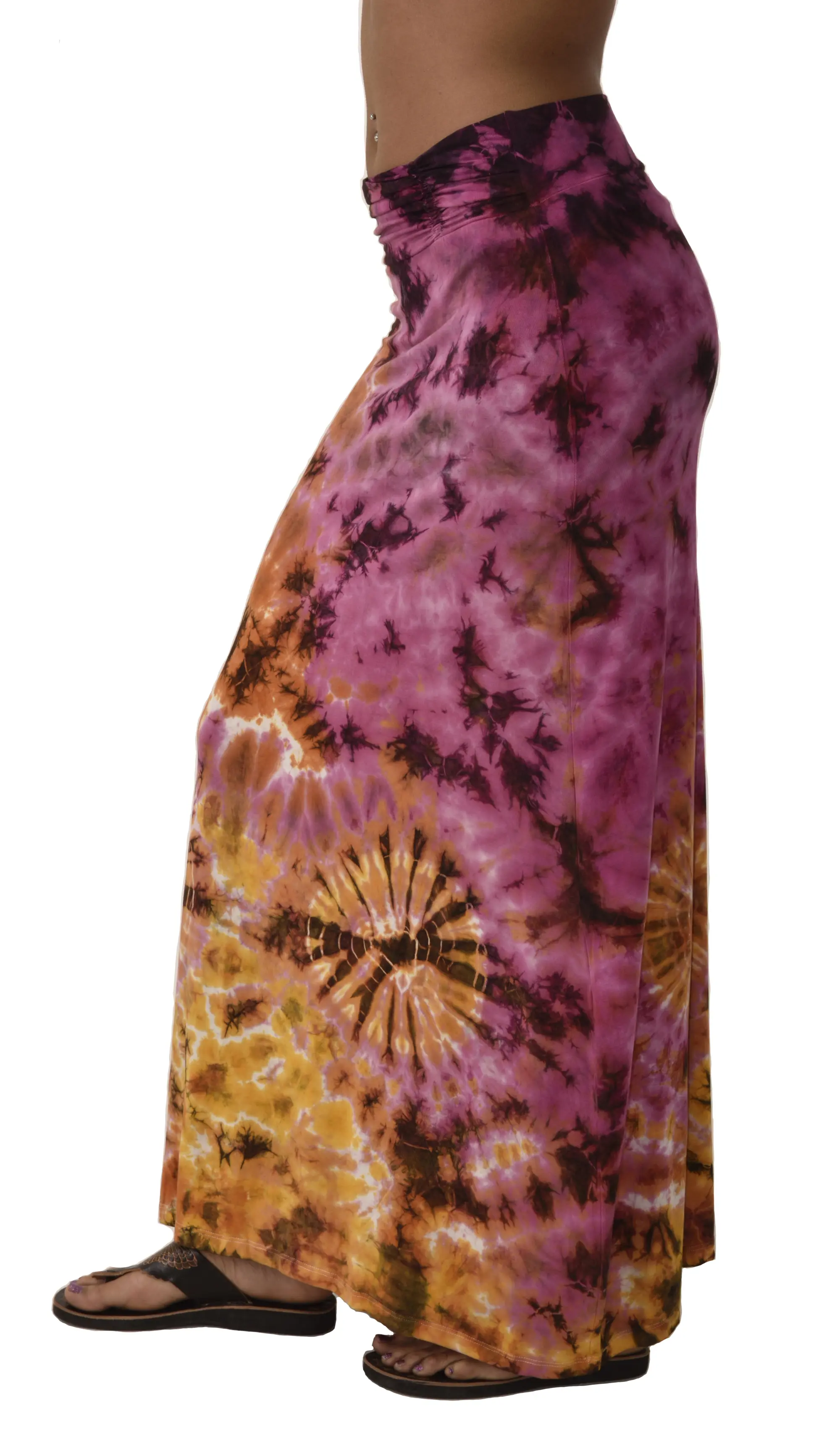 Skirt A-line Midi reverse Tie Dye Ikat style hand painted Thai Mudmee on quality silky Spandex Rayon blended fabric Boho Chic Festival Skirt