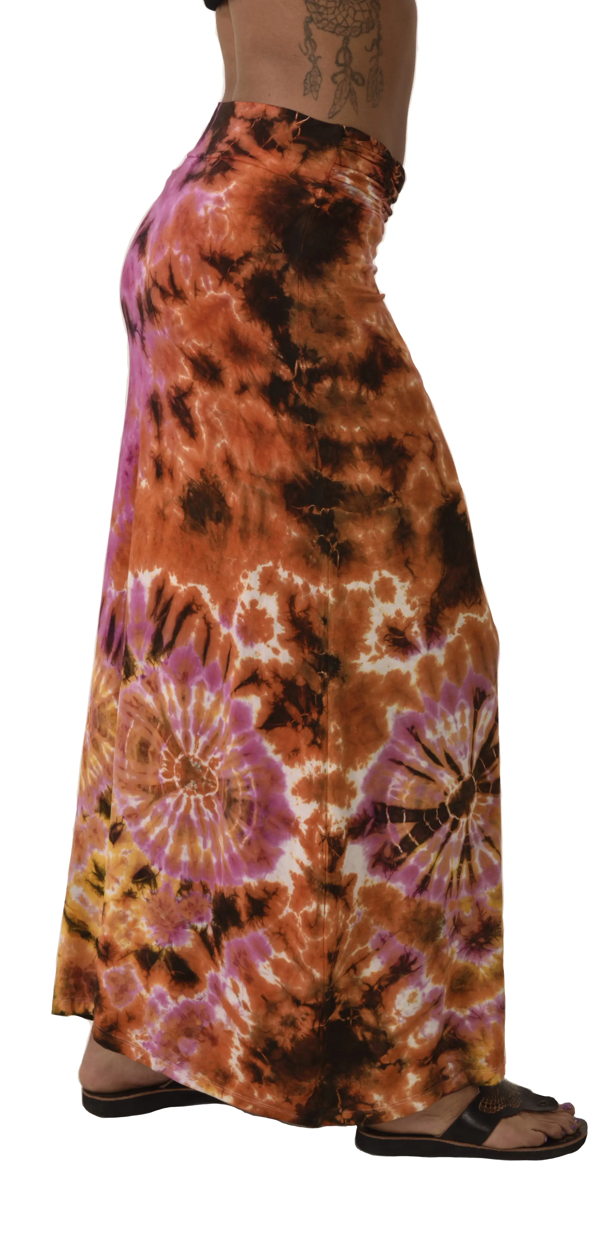 Skirt A-line Midi reverse Tie Dye Ikat style hand painted Thai Mudmee on quality silky Spandex Rayon blended fabric Boho Chic Festival Skirt