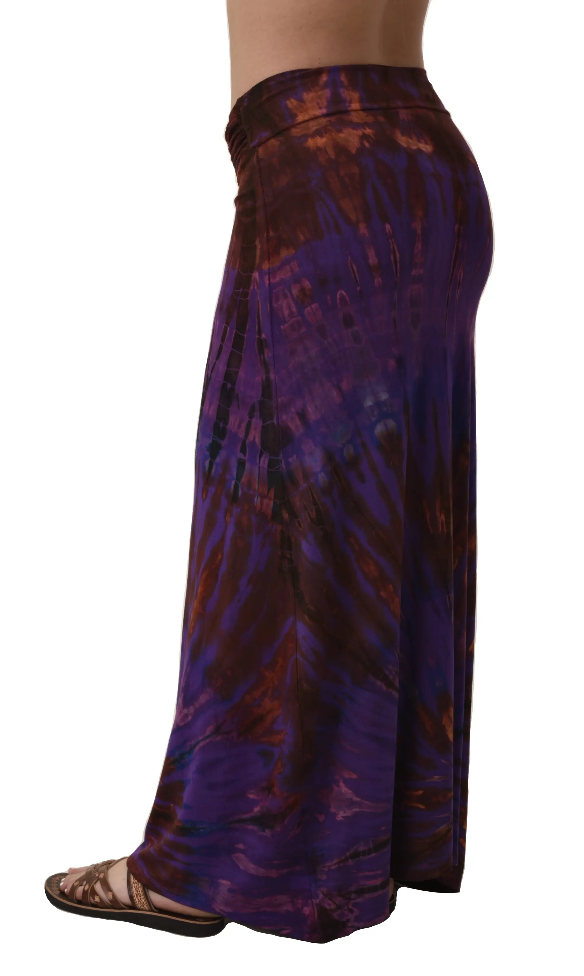 Skirt A-line Midi reverse Tie Dye Ikat style hand painted Thai Mudmee on quality silky Spandex Rayon blended fabric Boho Chic Festival Skirt